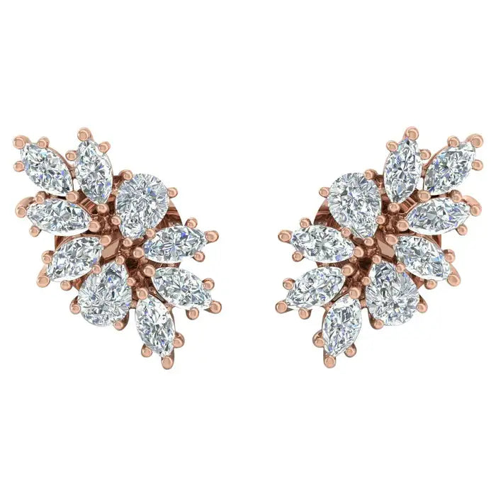 1.85 Carat Diamond 14 Karat Gold Cluster Stud Earrings