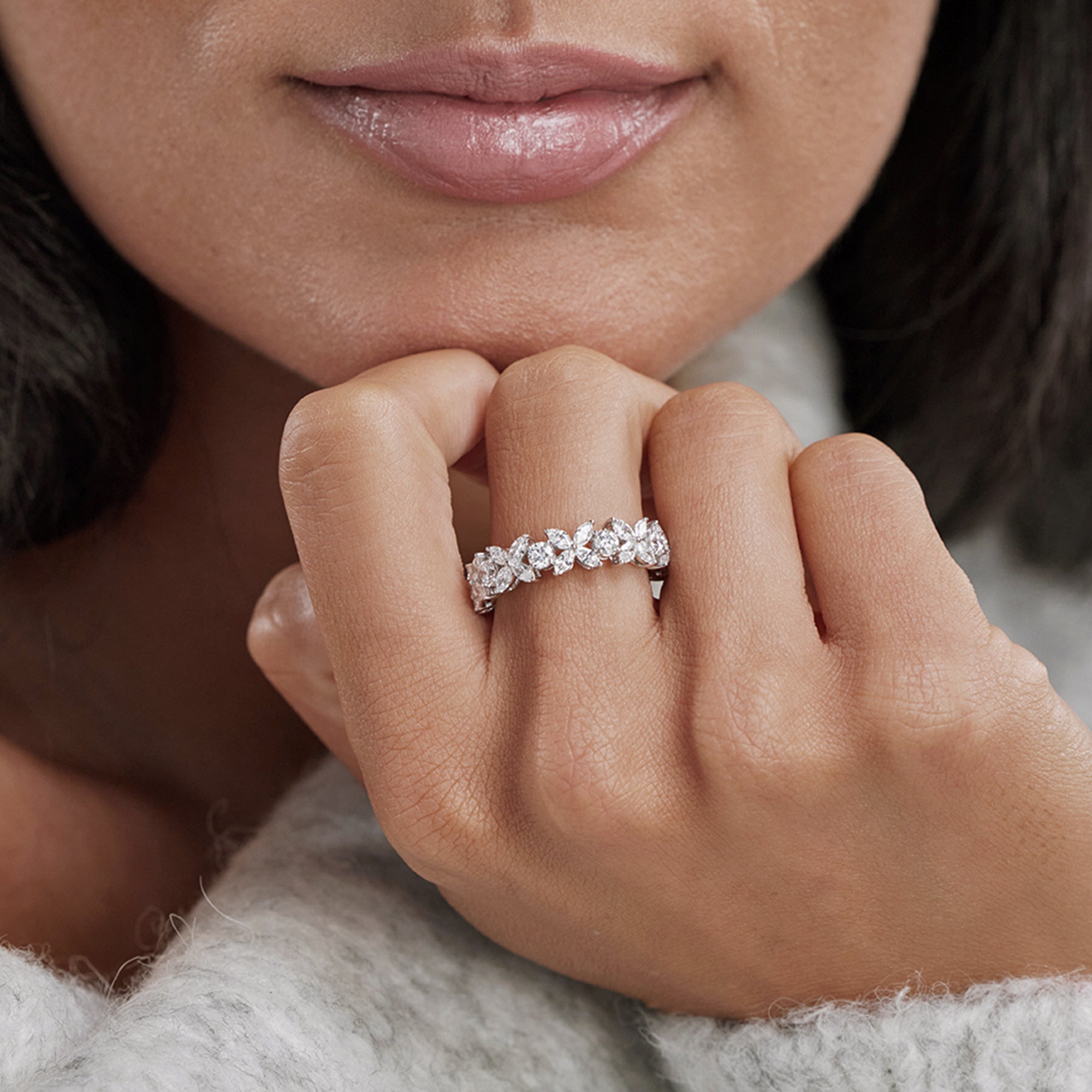 5 ctw Marquise and Round Lab Grown Diamond Flower Eternity Band - 8.3mm Width