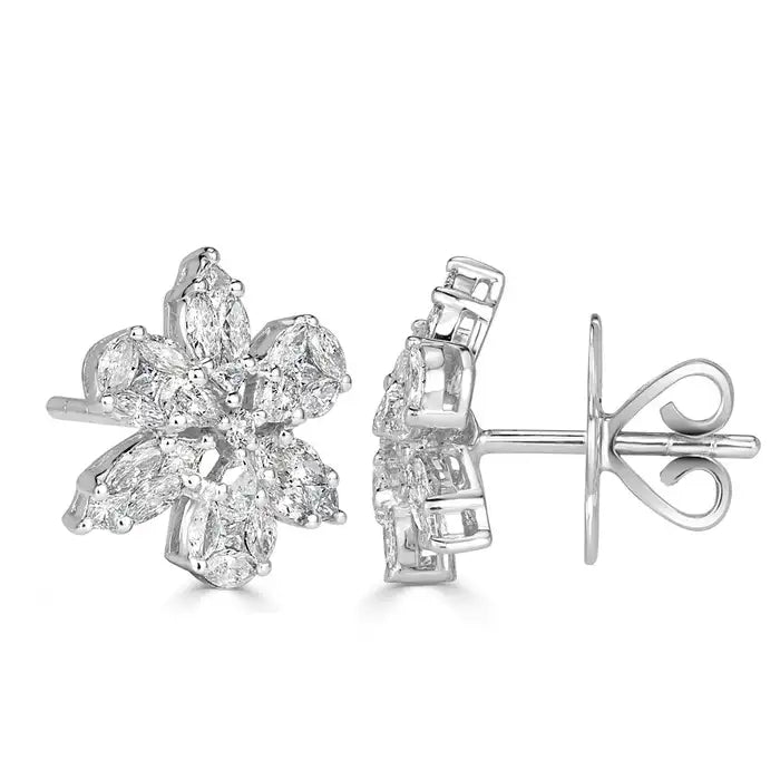 1.85 Carat Floral Cluster Diamond Earrings shape : round \ princess color : F\G clarity : VS1\VS2