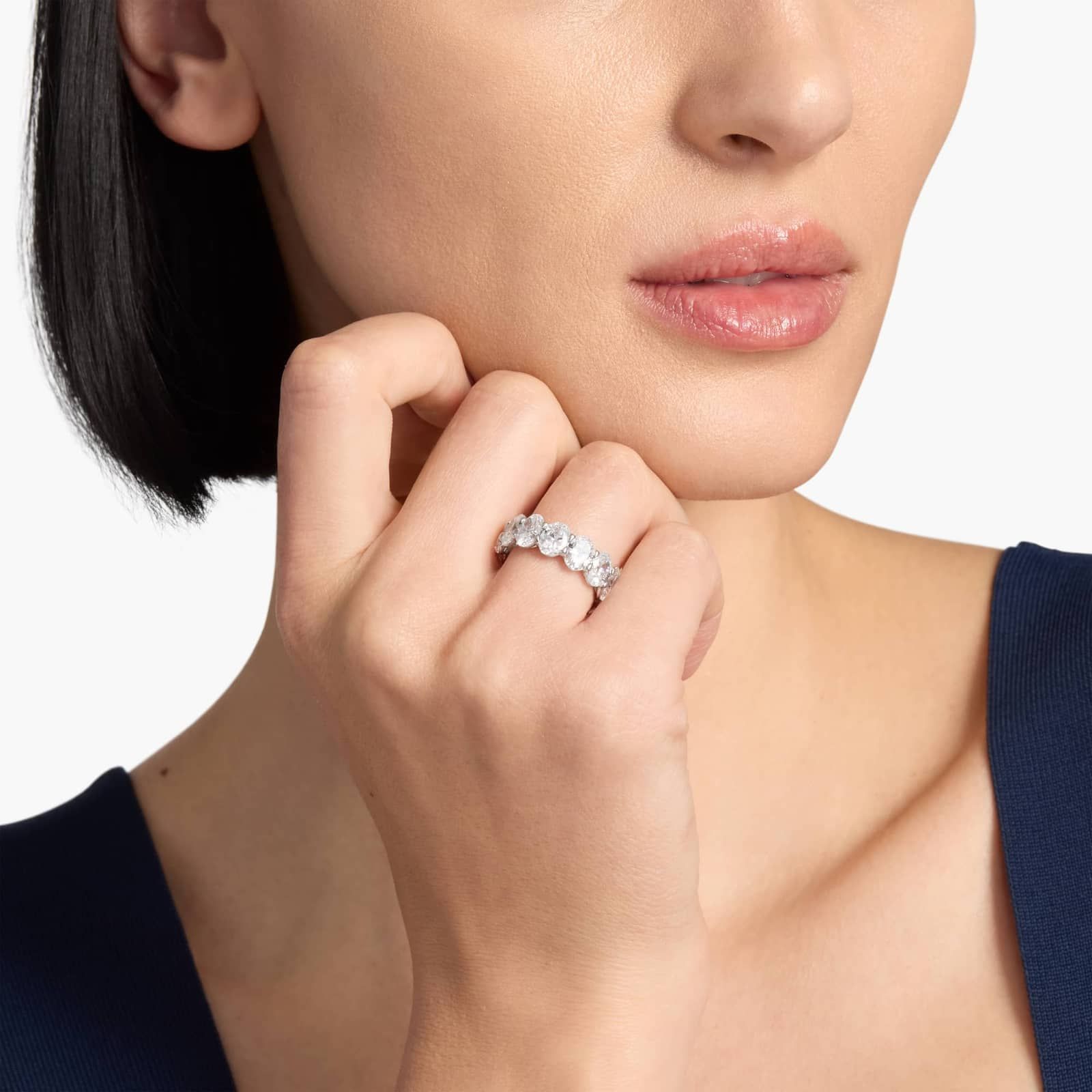 Oval Cut Lab-Grown Diamond Eternity Ring In 14K White Gold (9 1/2 Ct. tw. - F-G / VS2-SI1)