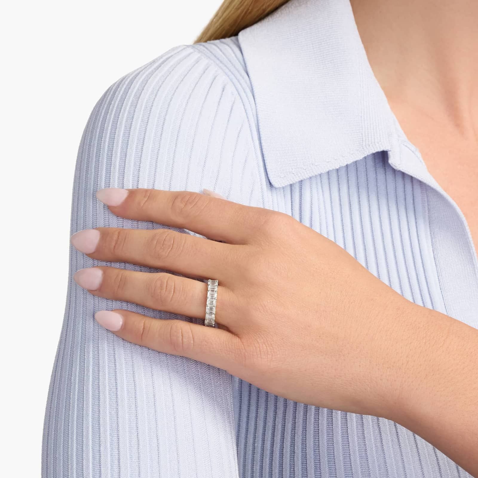 Emerald Cut Lab-Grown Diamond Eternity Ring In 14K White Gold (5 Ct. Tw. - F-G / VS2-SI1)