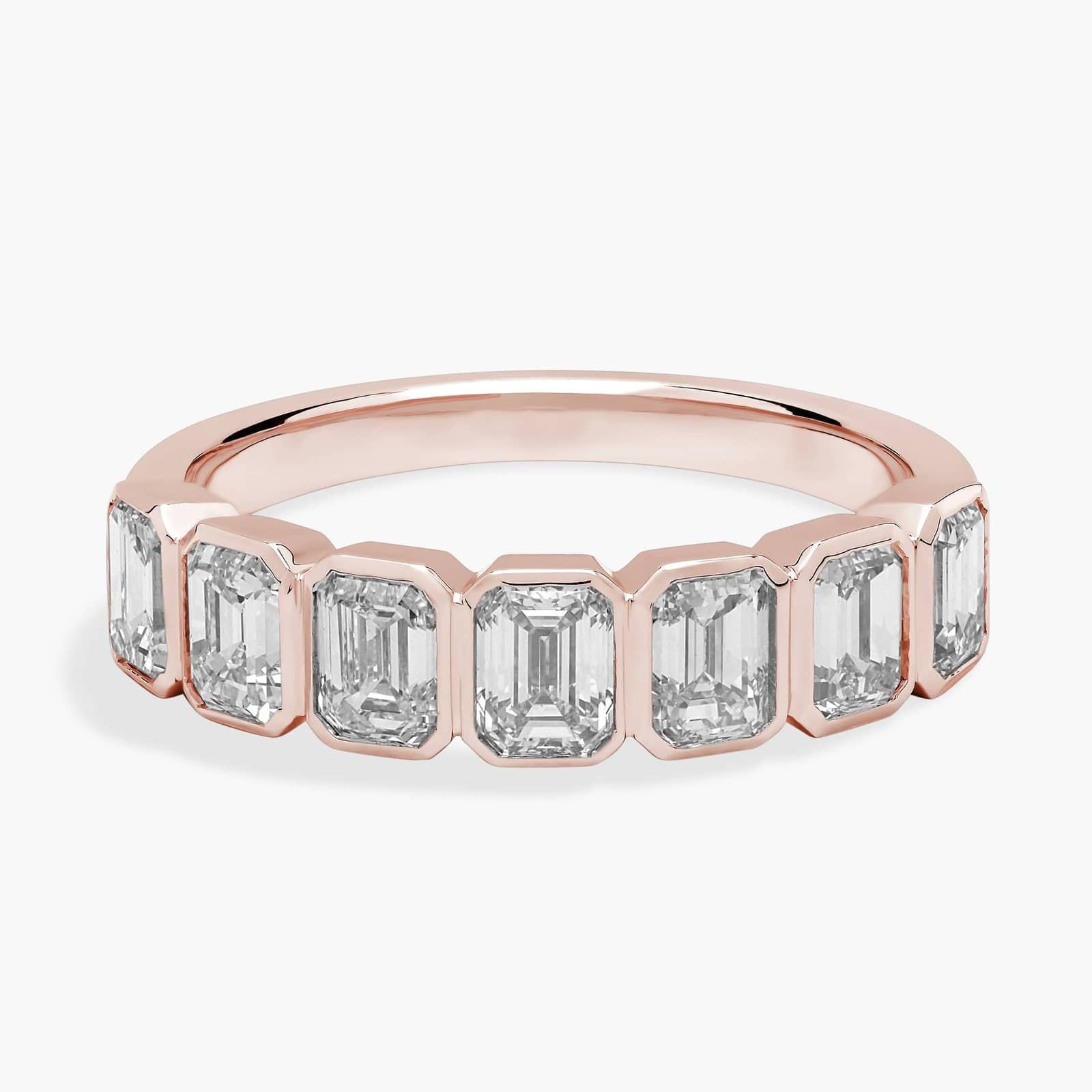 7 Stone Emerald Bezel Diamond Anniversary Ring in 14k Rose Gold (1 3/4 ct. tw.)