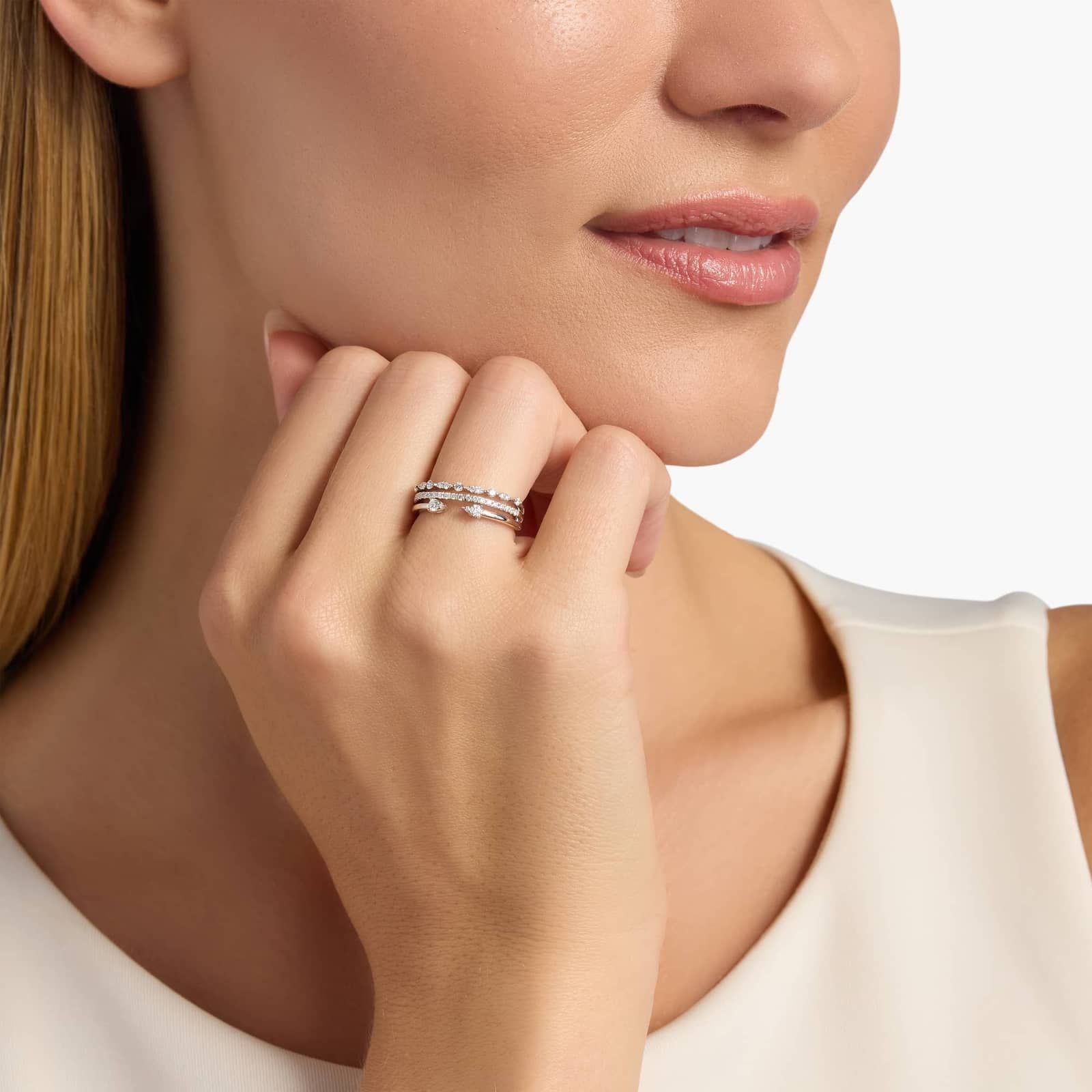 Open Stacked Diamond Ring in 14k White Gold (1/3 ct. Tw.)