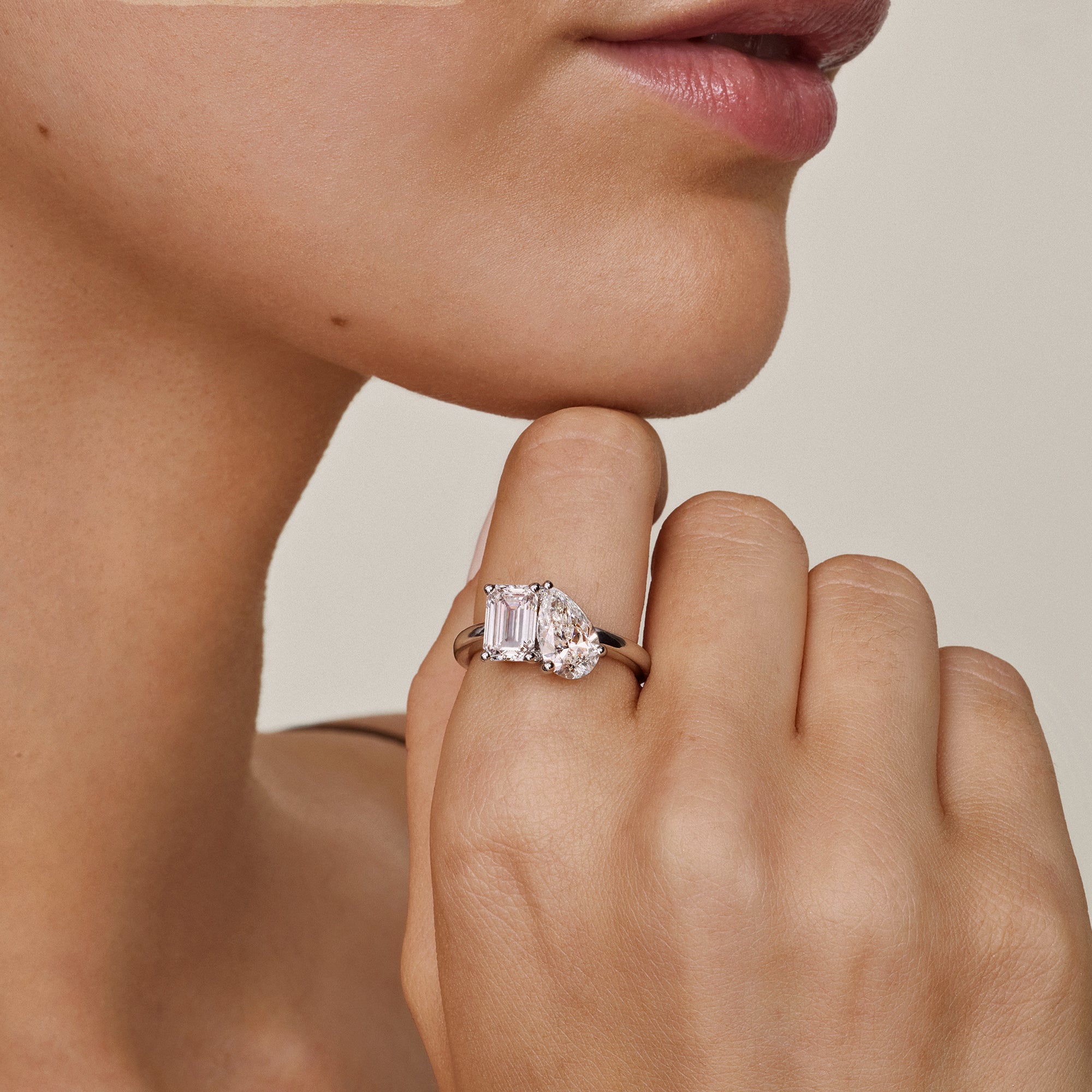 3 ctw Toi Et Moi Pear and Emerald Engagement Ring