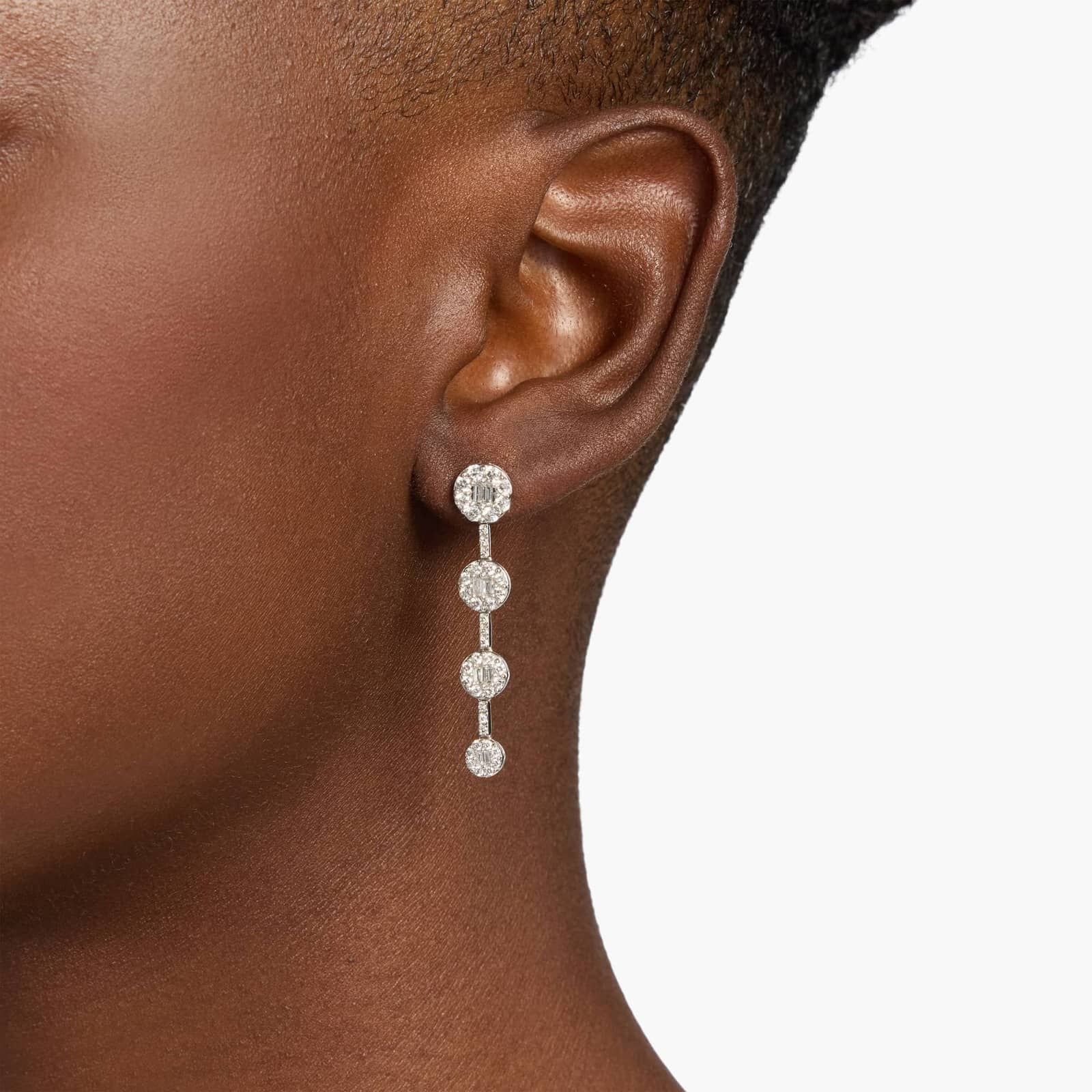 Diamond Disk Cluster Drop Earrings In 14K White Gold (1 1/2 Ct. Tw.)