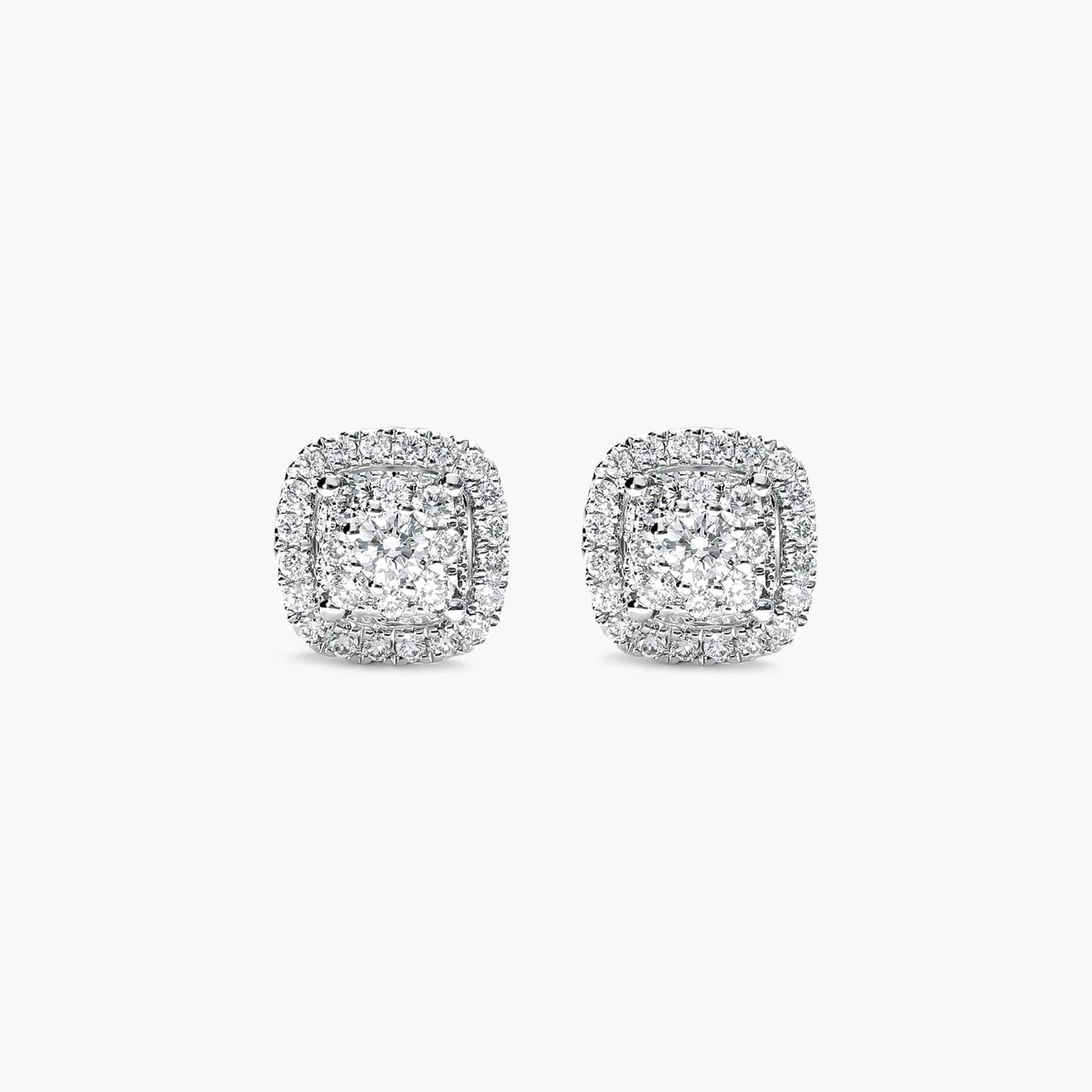 14K White Gold Cushion Halo Cluster Stud Earrings (0.08 CTW -G-H / SI1-SI2)