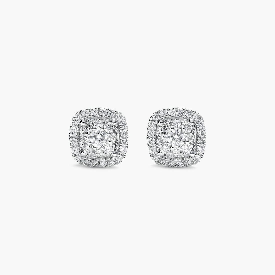 14K White Gold Cushion Halo Cluster Stud Earrings (0.08 CTW -G-H / SI1-SI2)