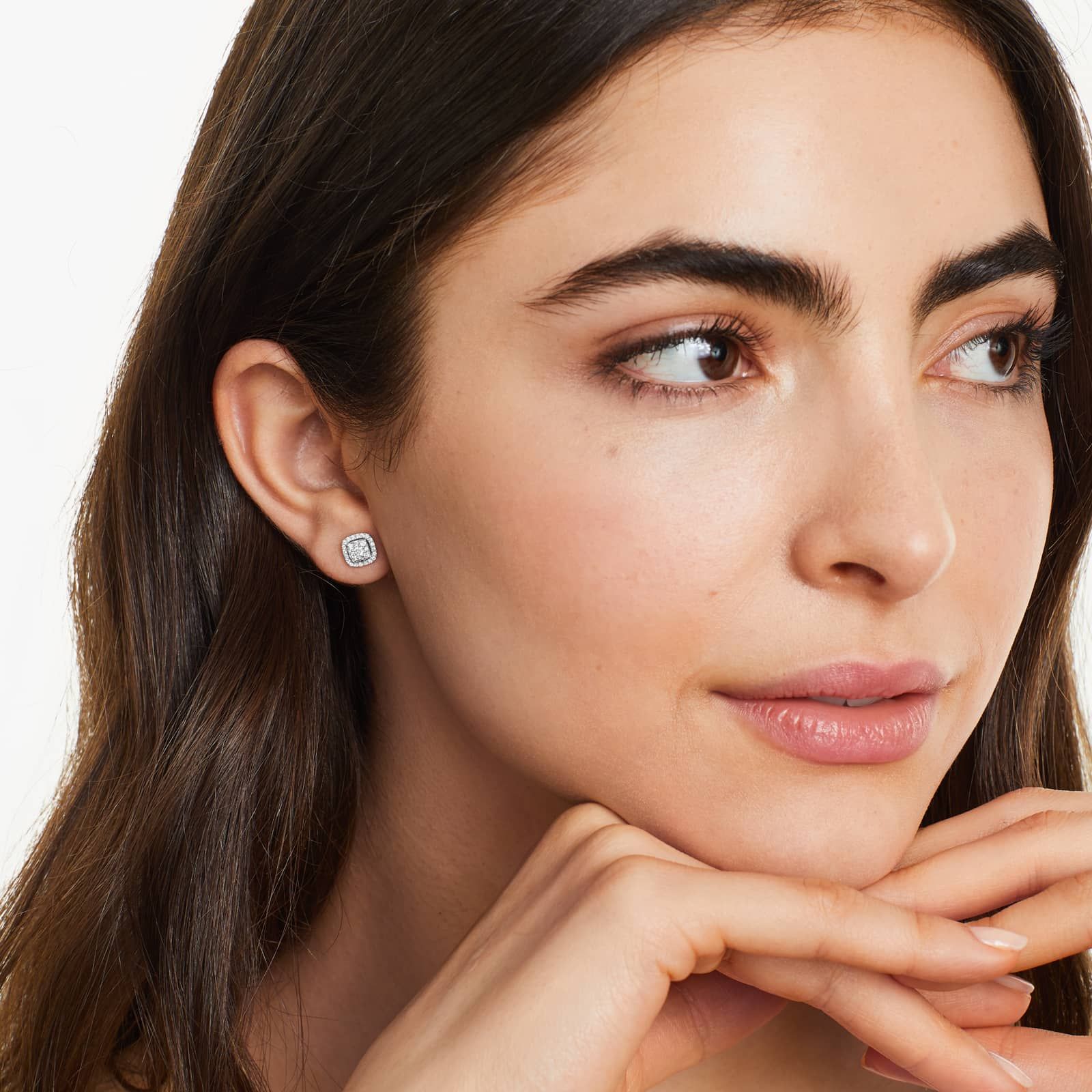 14K White Gold Cushion Halo Cluster Stud Earrings (0.08 CTW -G-H / SI1-SI2)