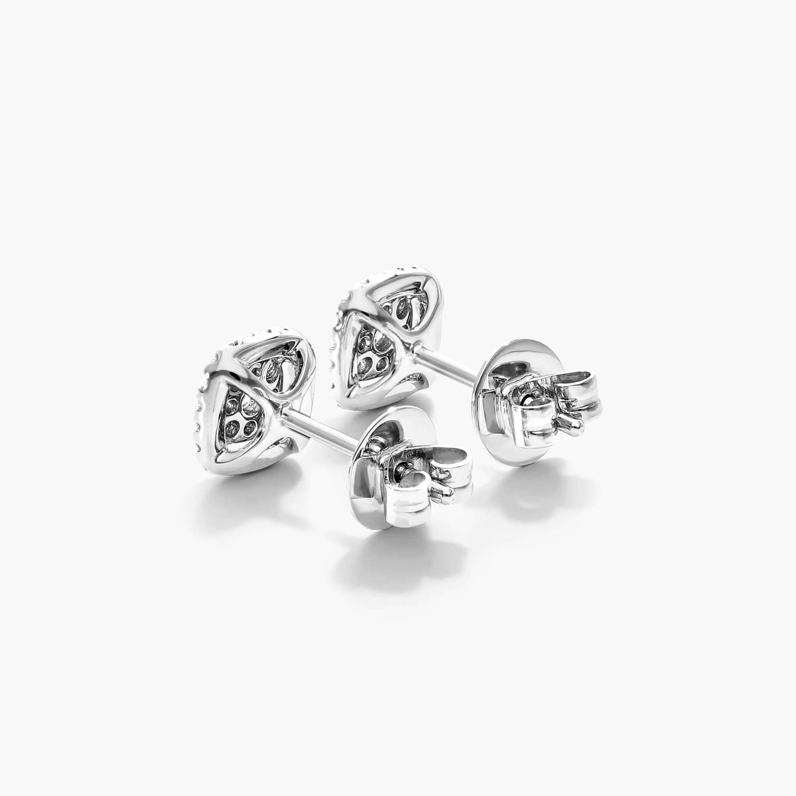 14K White Gold Cushion Halo Cluster Stud Earrings (0.08 CTW -G-H / SI1-SI2)