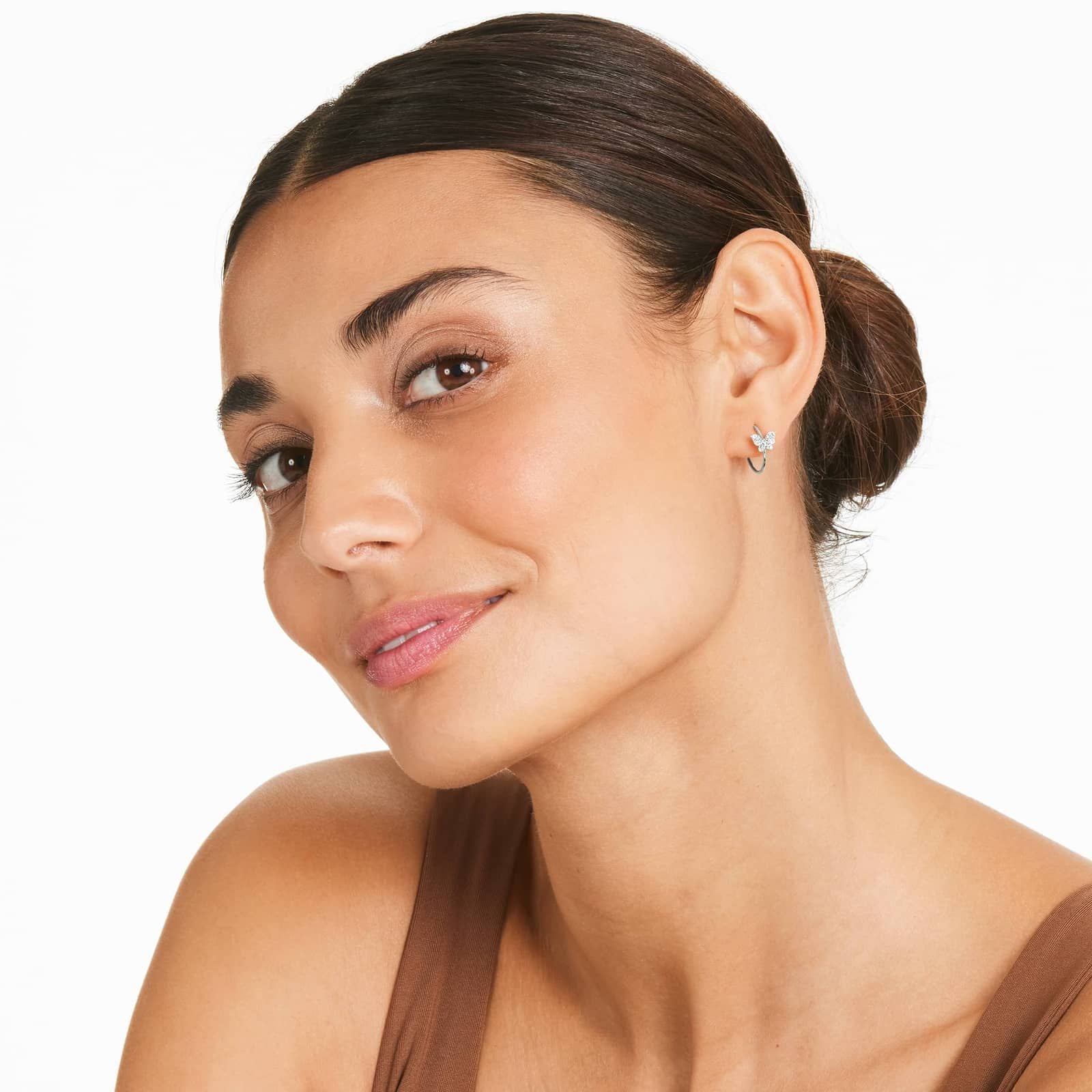 14K White Gold Butterfly Hoop Earrings (0.09 CTW - G-H /SI1-SI2)