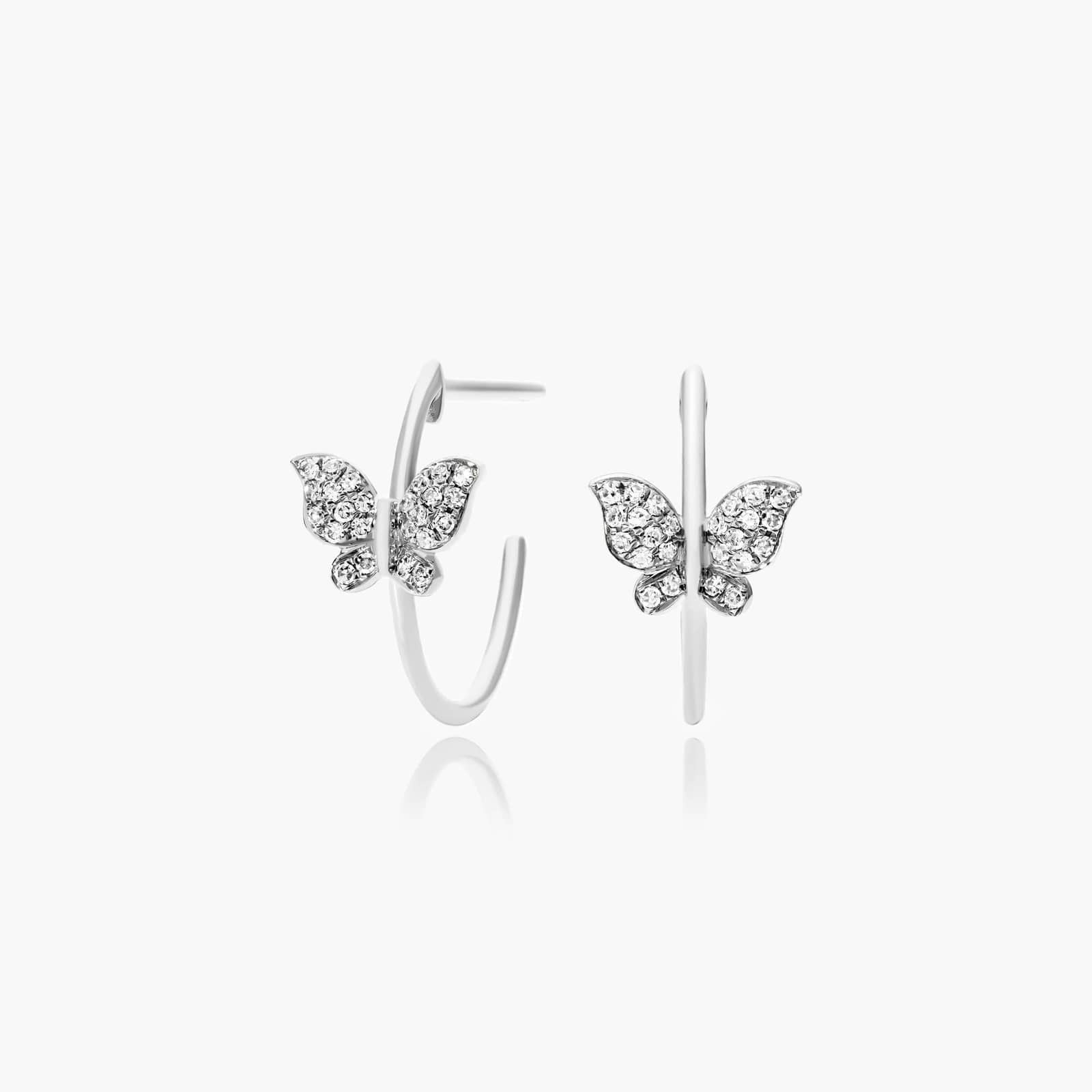 14K White Gold Butterfly Hoop Earrings (0.09 CTW - G-H /SI1-SI2)