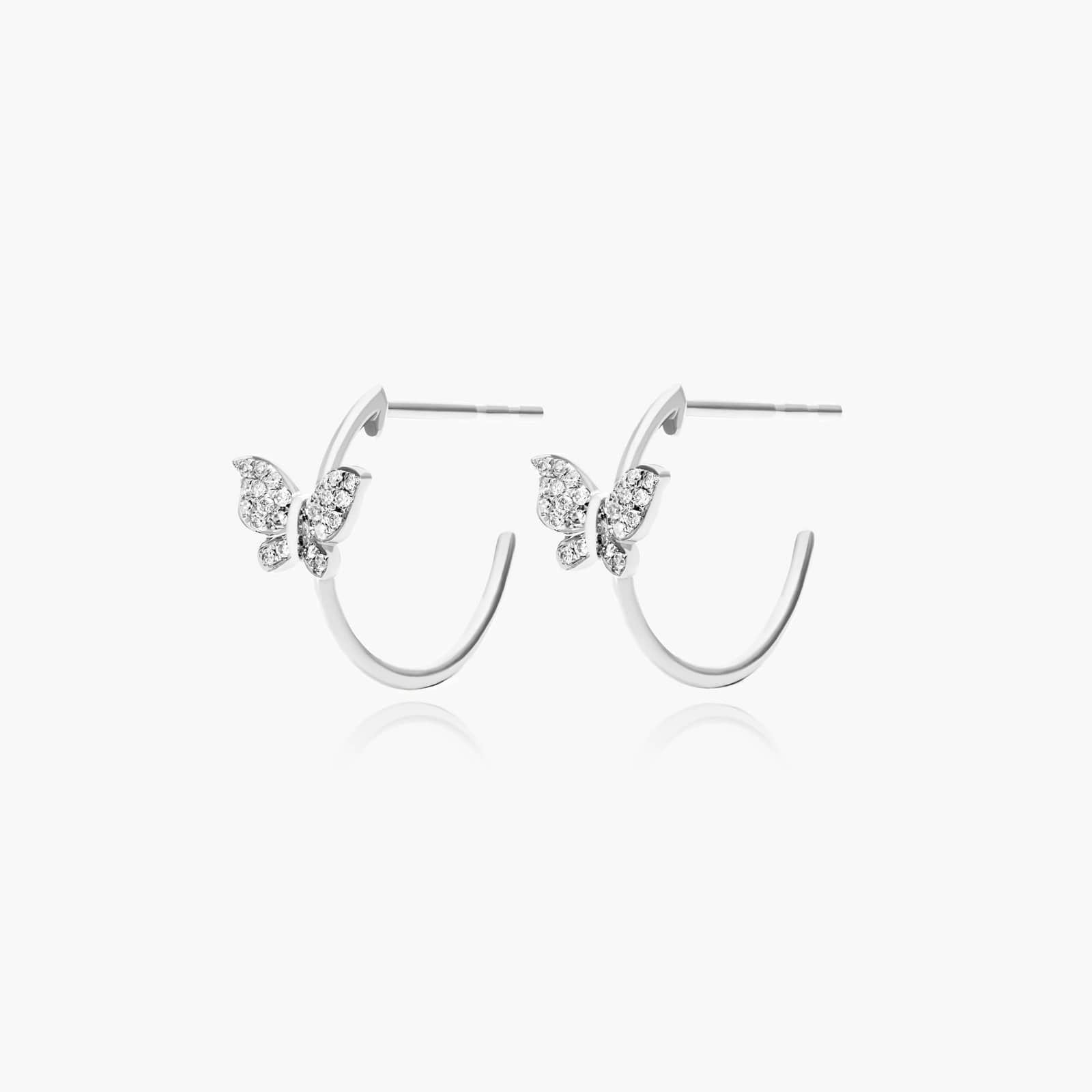 14K White Gold Butterfly Hoop Earrings (0.09 CTW - G-H /SI1-SI2)