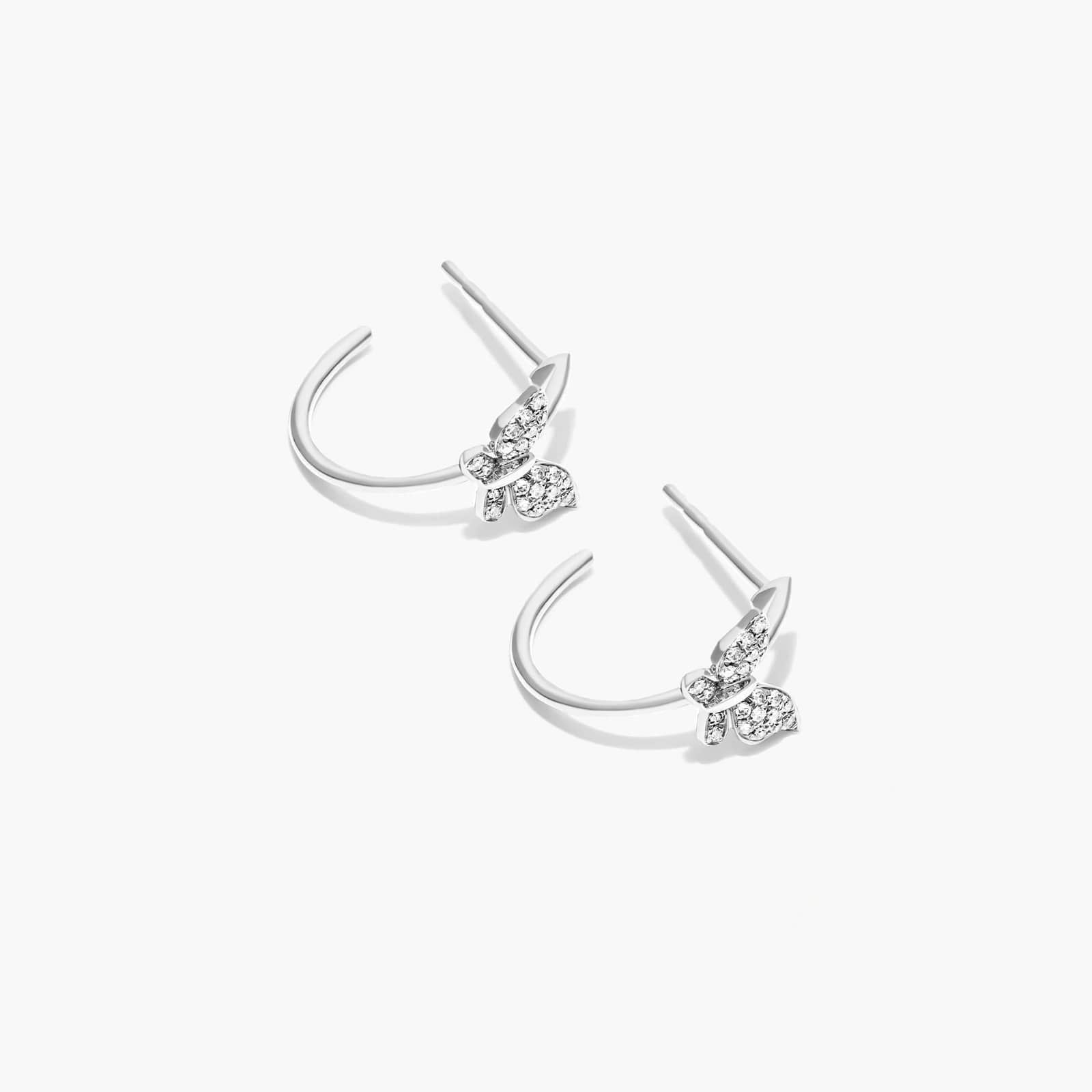 14K White Gold Butterfly Hoop Earrings (0.09 CTW - G-H /SI1-SI2)