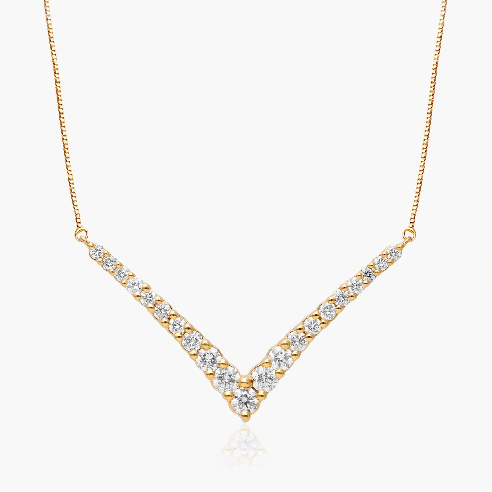 14K Yellow Gold Lab-Grown Diamond Graduated V Shape Bar Necklace (0.75 CTW - F-G /VS2-SI1)
