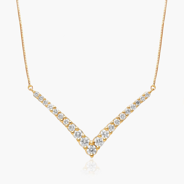 14K Yellow Gold Lab-Grown Diamond Graduated V Shape Bar Necklace (0.75 CTW - F-G /VS2-SI1)