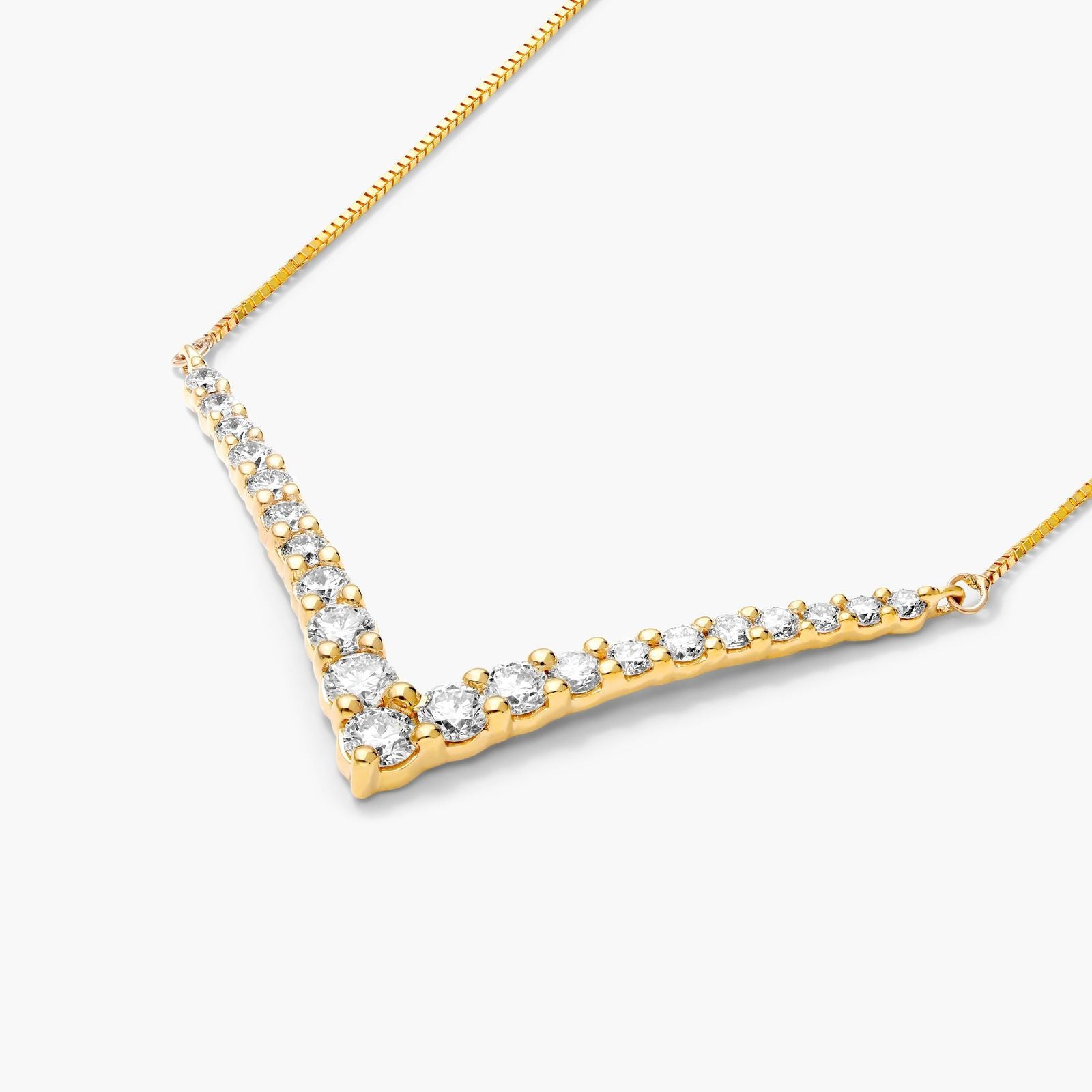 14K Yellow Gold Lab-Grown Diamond Graduated V Shape Bar Necklace (0.75 CTW - F-G /VS2-SI1)