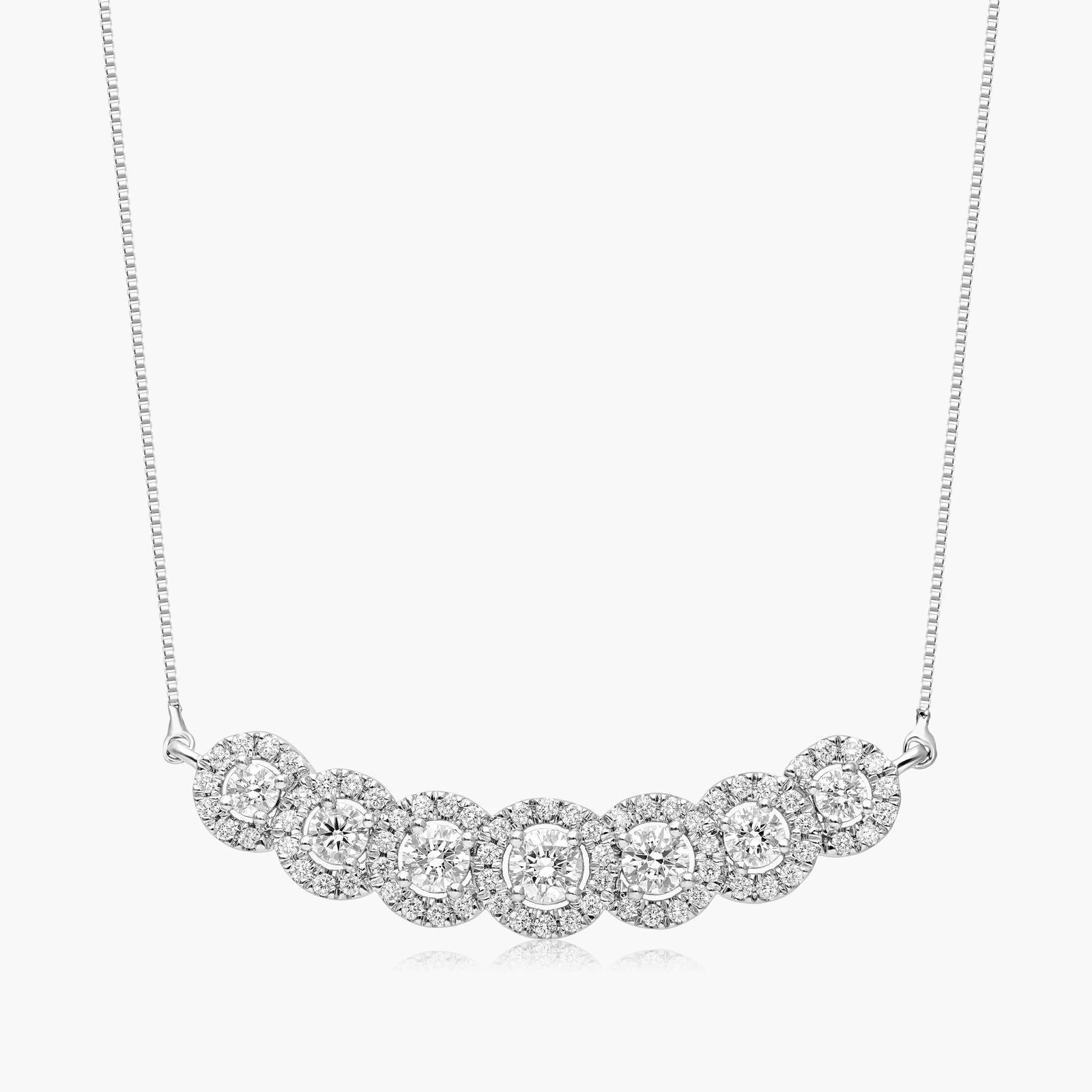 14K White Gold Seven Stone Halo Lab-Grown Diamond Necklace (1.00 CTW - F-G /VS2-SI1)