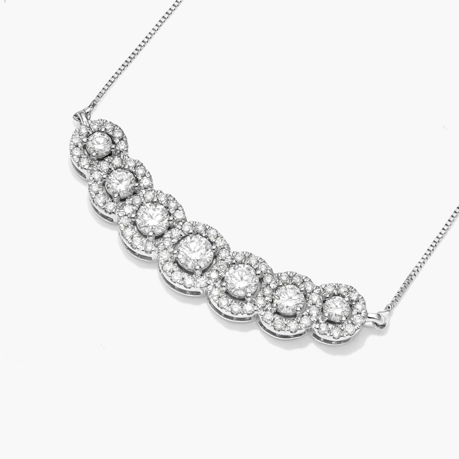 14K White Gold Seven Stone Halo Lab-Grown Diamond Necklace (1.00 CTW - F-G /VS2-SI1)