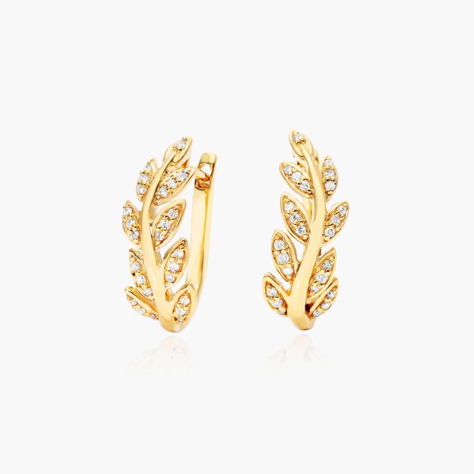 14K Yellow Gold Diamond Leaf Hoop Earrings (0.16 CTW - H-I /SI1-SI2)