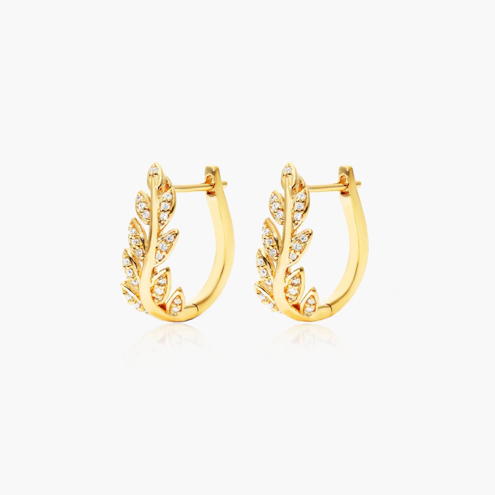 14K Yellow Gold Diamond Leaf Hoop Earrings (0.16 CTW - H-I /SI1-SI2)