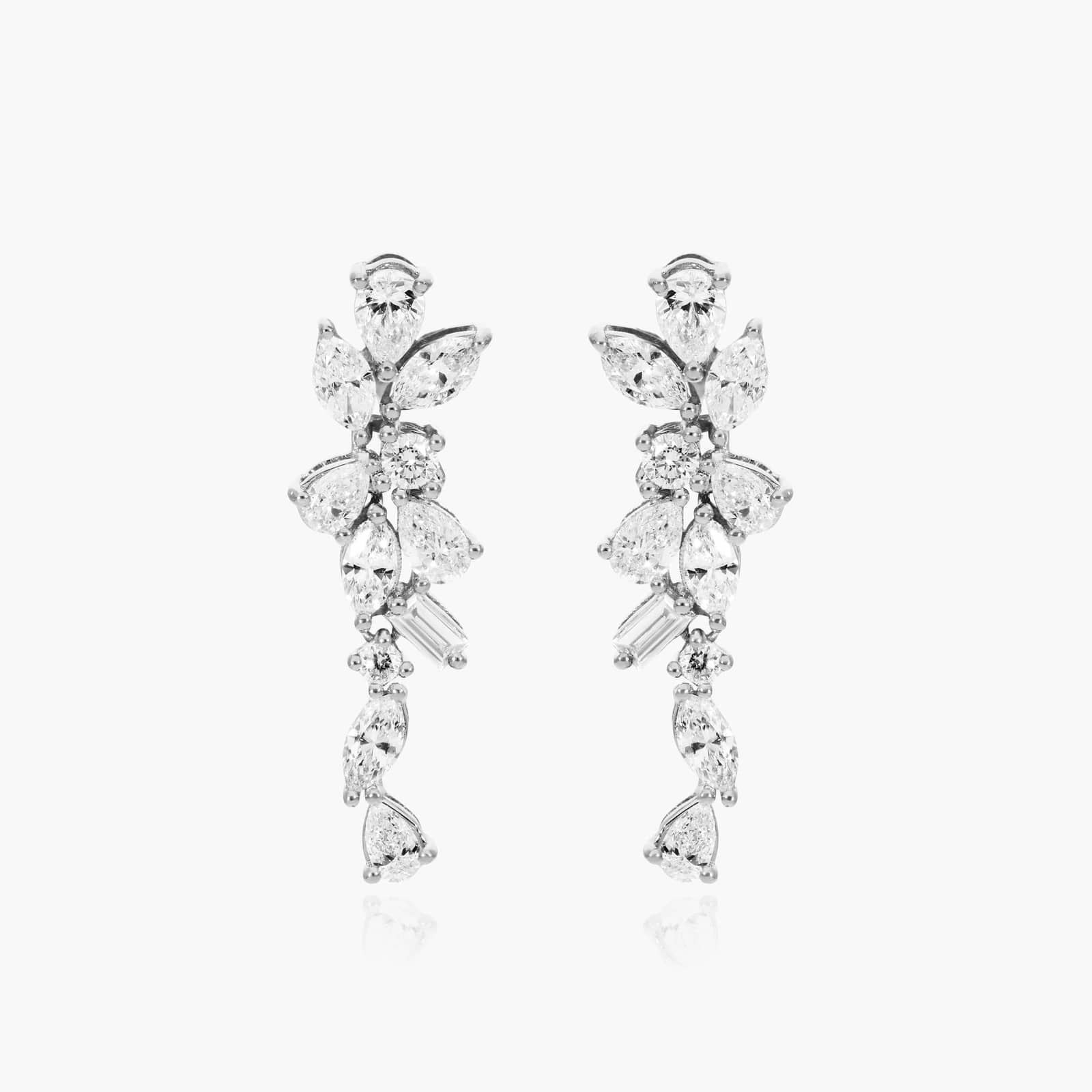 14K White Gold Whimsical Diamond Floral Cluster Drop Earrings (0.42 CTW - H-I /SI1-SI2)