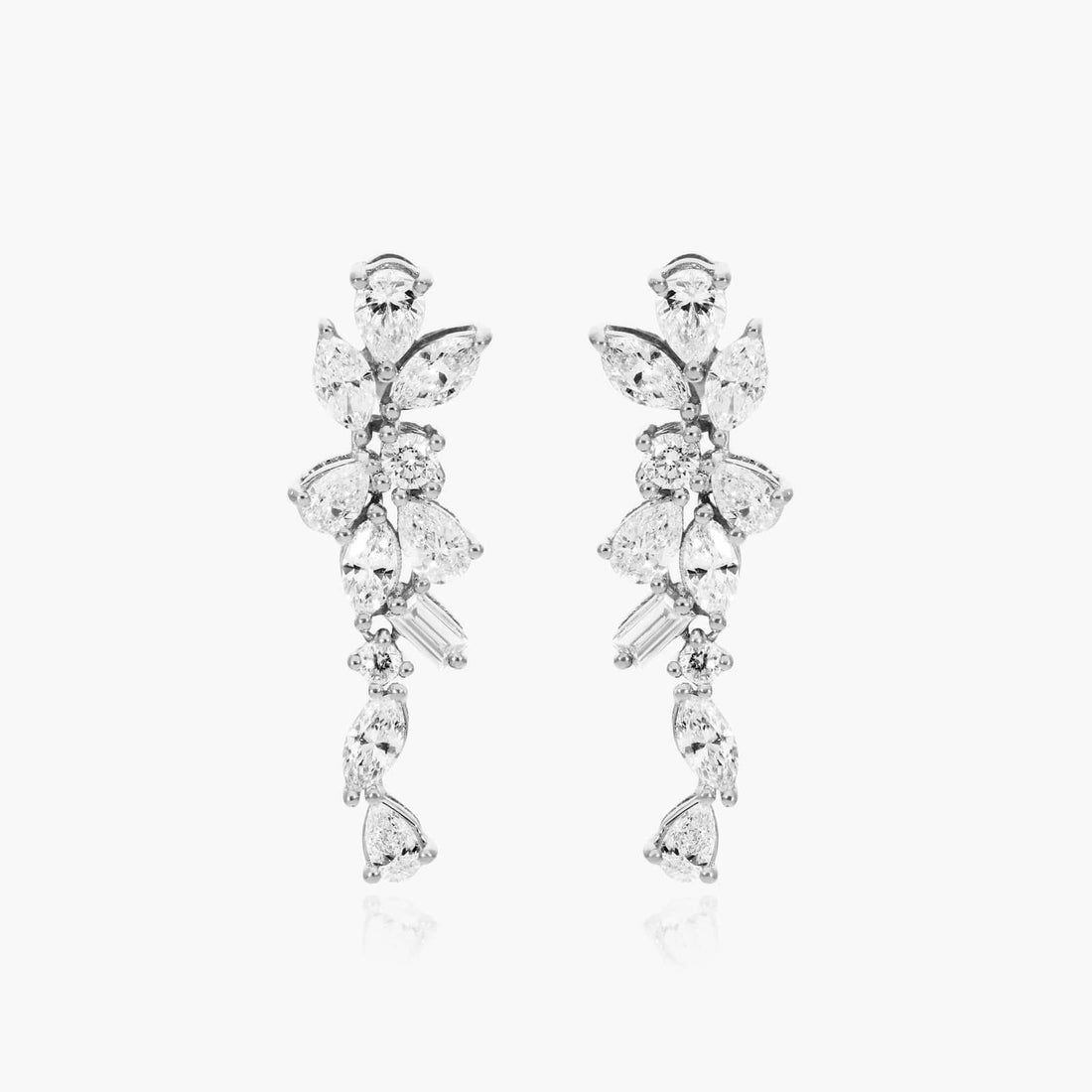 14K White Gold Whimsical Diamond Floral Cluster Drop Earrings (0.42 CTW - H-I /SI1-SI2)
