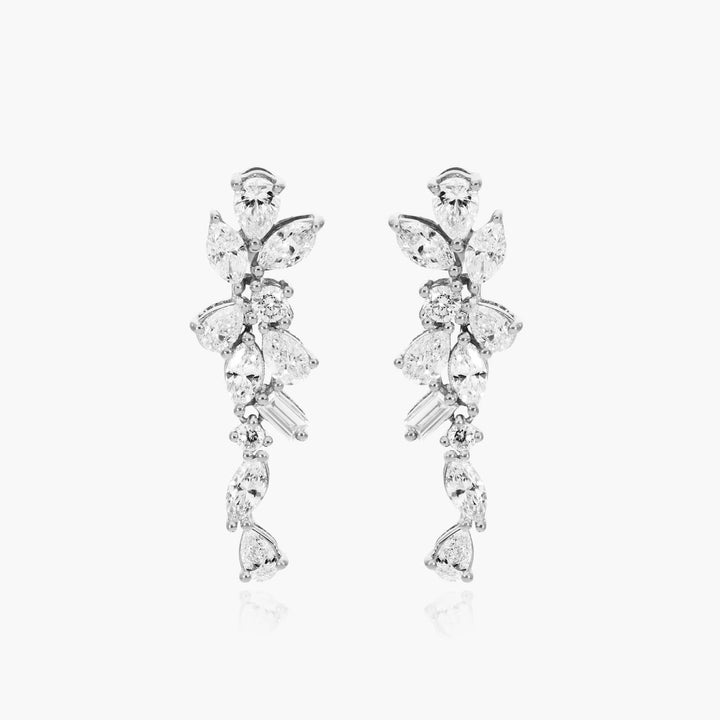 14K White Gold Whimsical Diamond Floral Cluster Drop Earrings (0.42 CTW - H-I /SI1-SI2)