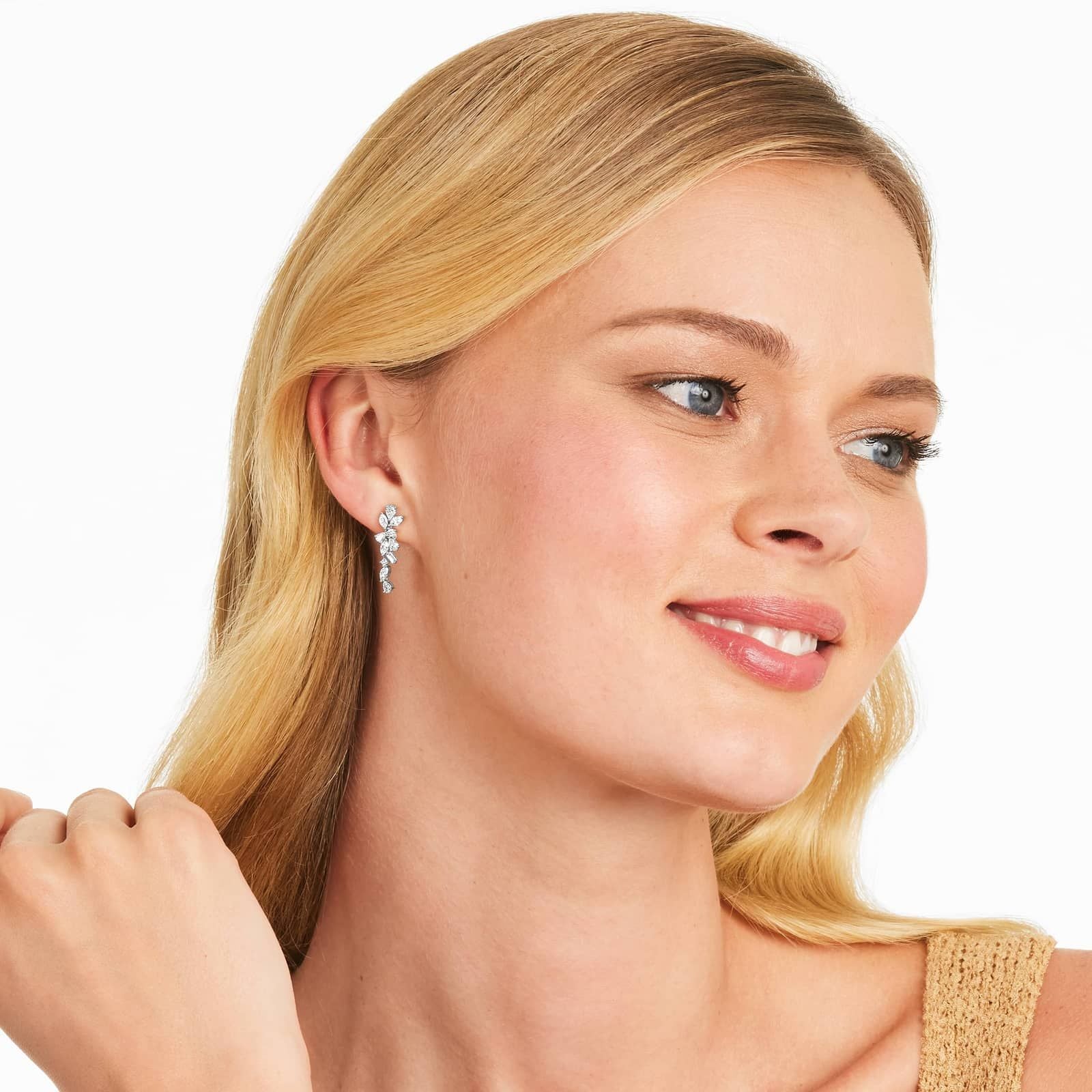 14K White Gold Whimsical Diamond Floral Cluster Drop Earrings (0.42 CTW - H-I /SI1-SI2)