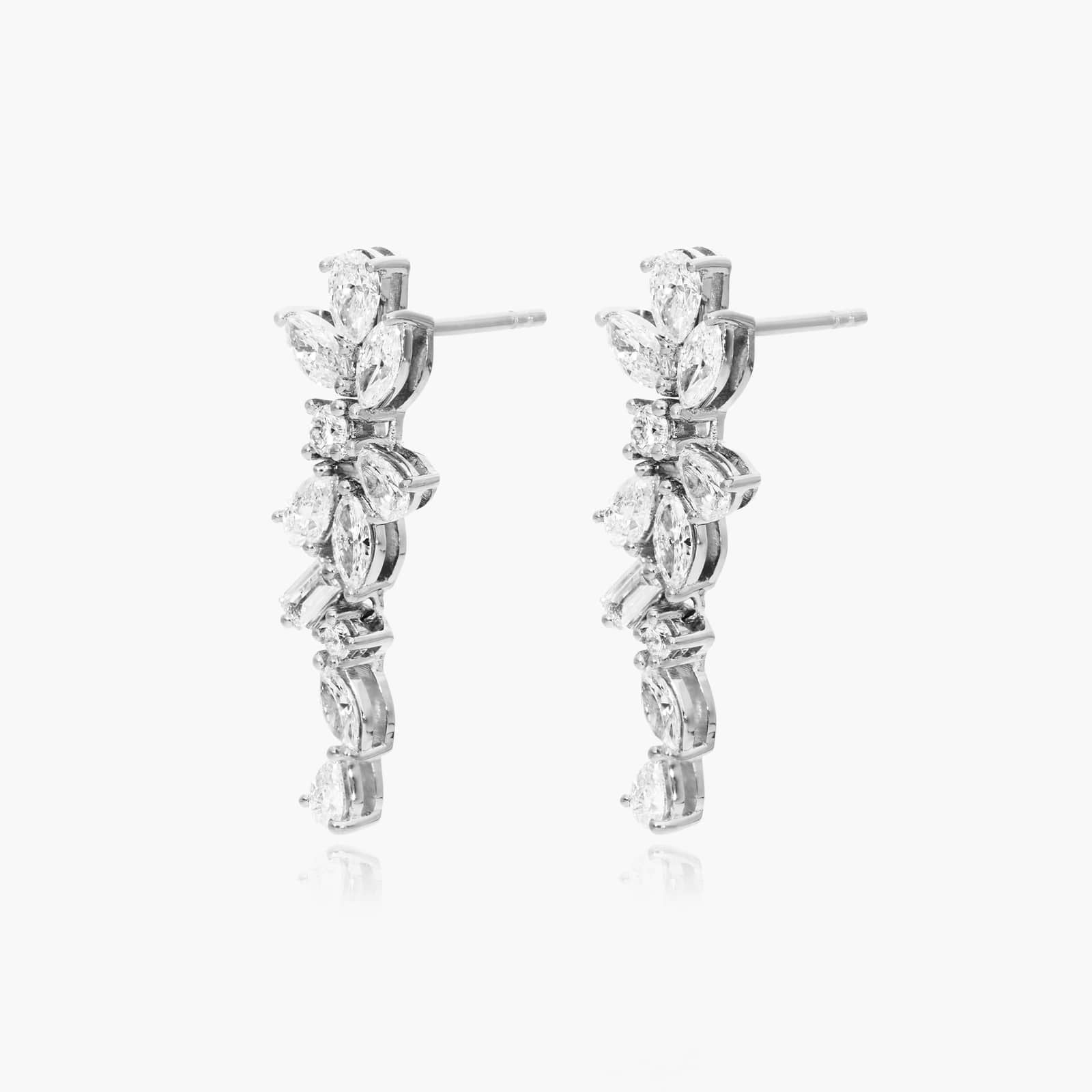 14K White Gold Whimsical Diamond Floral Cluster Drop Earrings (0.42 CTW - H-I /SI1-SI2)