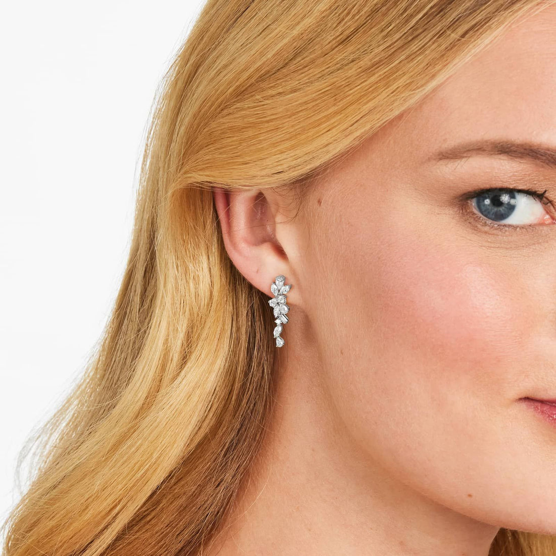 14K White Gold Whimsical Diamond Floral Cluster Drop Earrings (0.42 CTW - H-I /SI1-SI2)