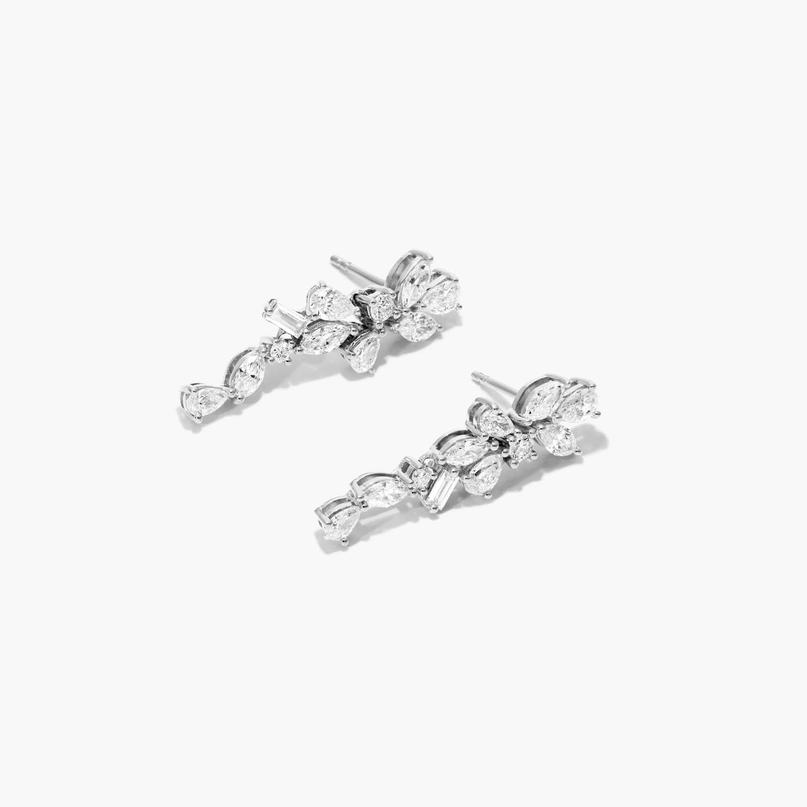 14K White Gold Whimsical Diamond Floral Cluster Drop Earrings (0.42 CTW - H-I /SI1-SI2)