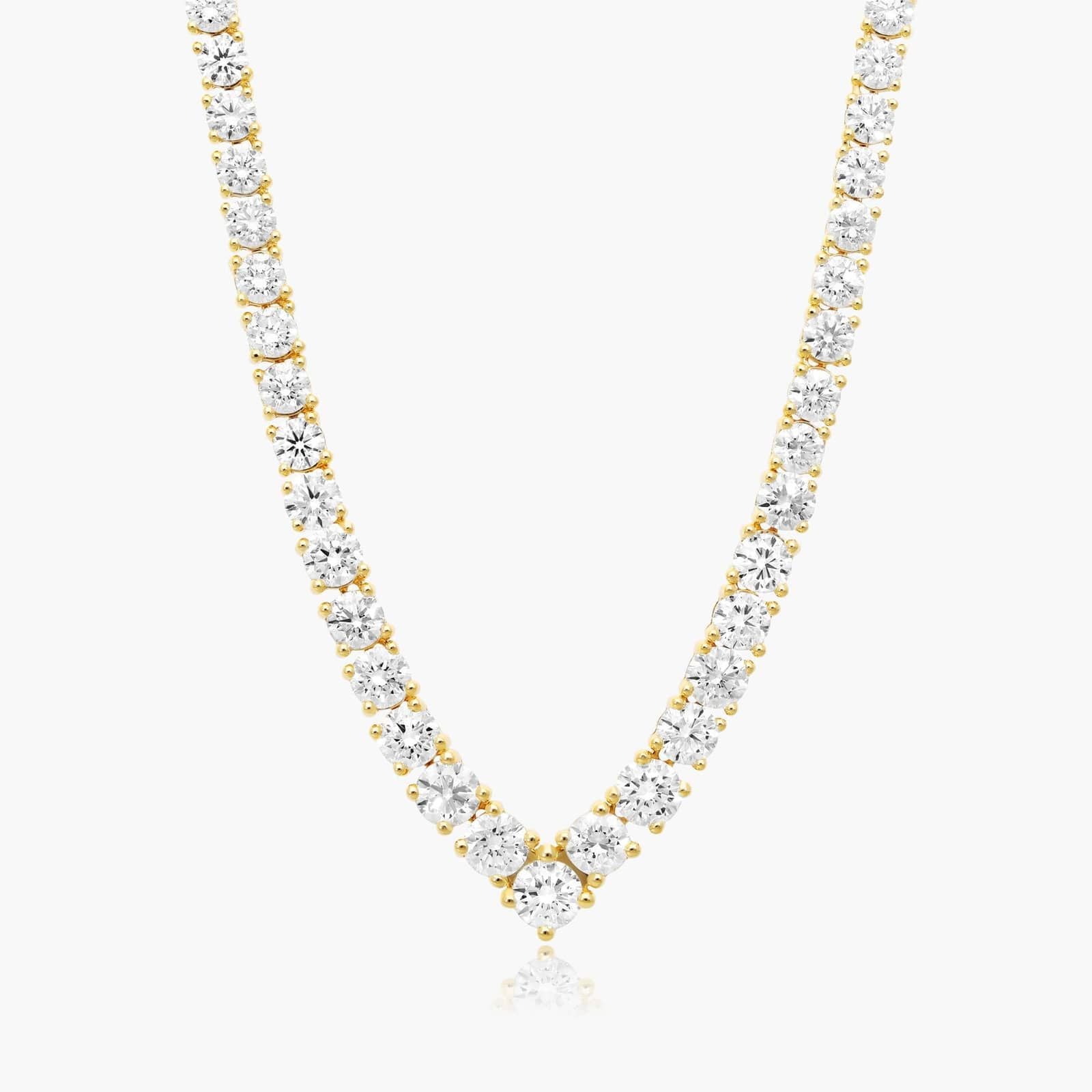 14K Yellow Gold Chevron Lab-Grown Diamond Tennis Necklace (15.00 CTW - F-G/VS2-SI1)