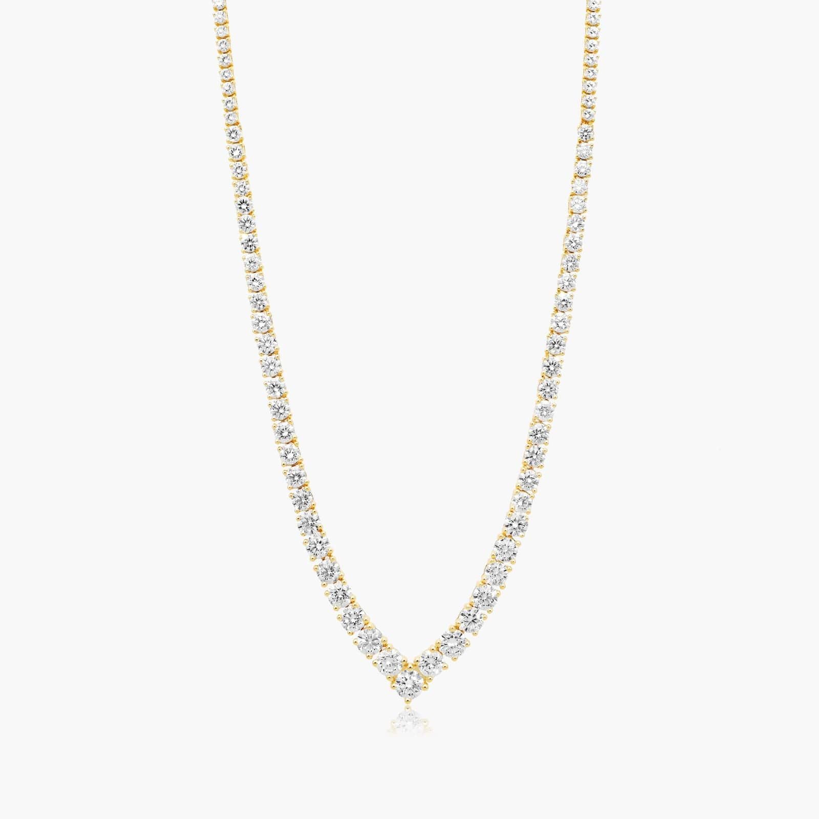 14K Yellow Gold Chevron Lab-Grown Diamond Tennis Necklace (15.00 CTW - F-G/VS2-SI1)