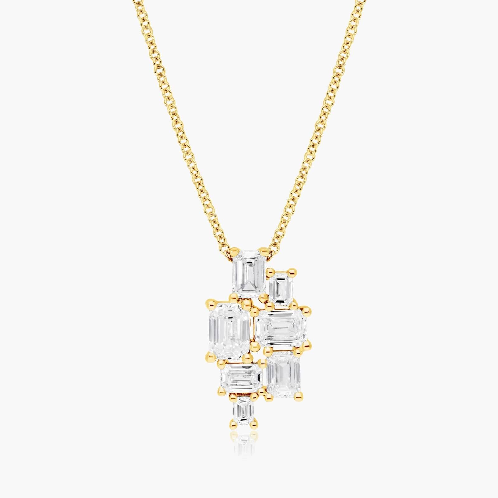 14K Yellow Gold Assemblage Emerald Cut Lab Grown Diamond Necklace (1.90 CTW - F-G / VS2-SI1)