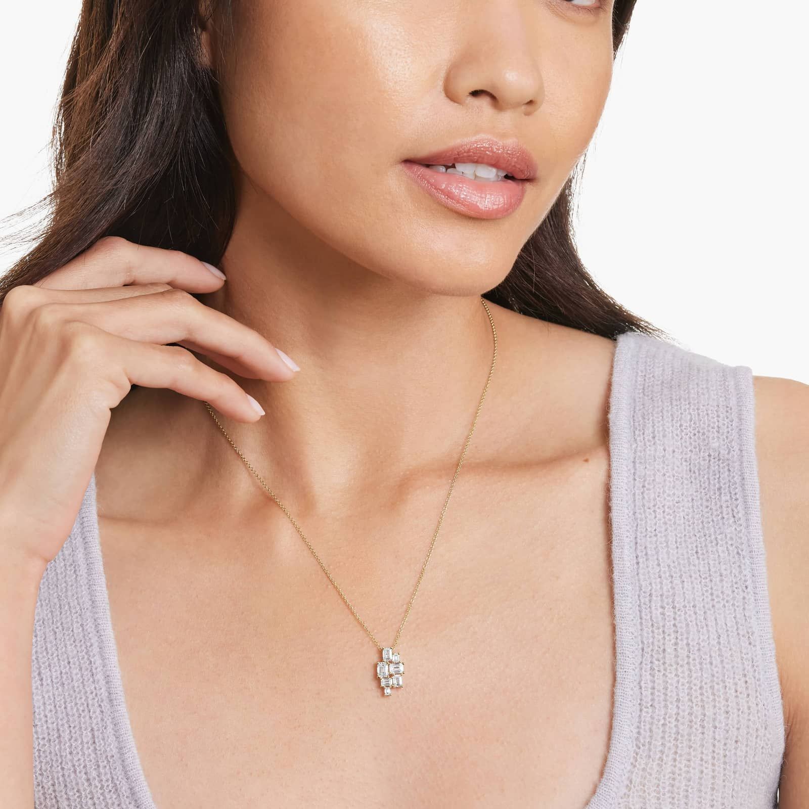 14K Yellow Gold Assemblage Emerald Cut Lab Grown Diamond Necklace (1.90 CTW - F-G / VS2-SI1)