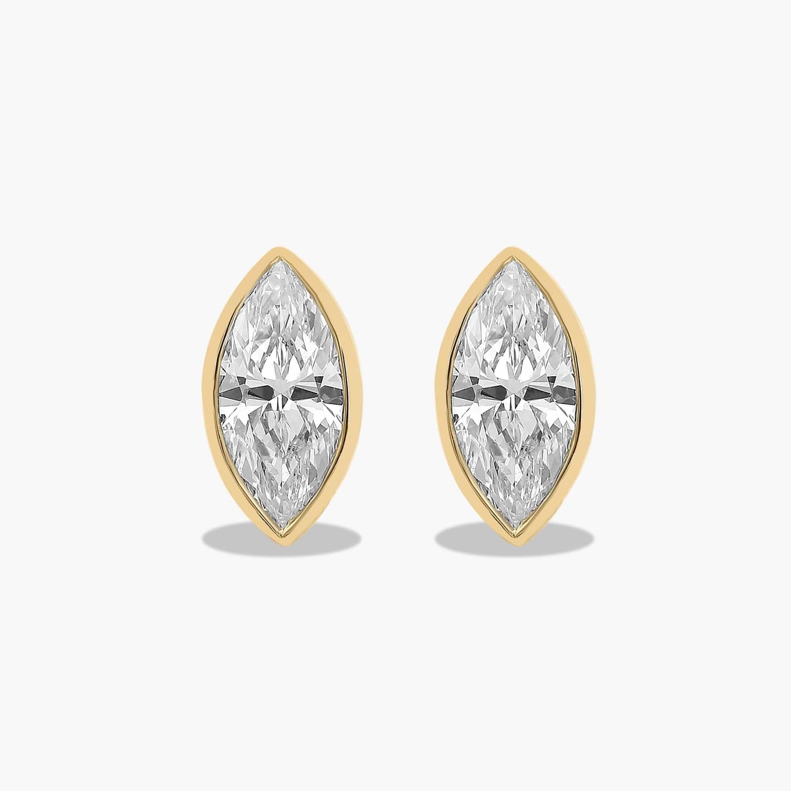 14K Yellow Gold Fancy Bezels Lab Grown Marquise Diamond Stud Earrings (1.00 CTW - F /SI)
