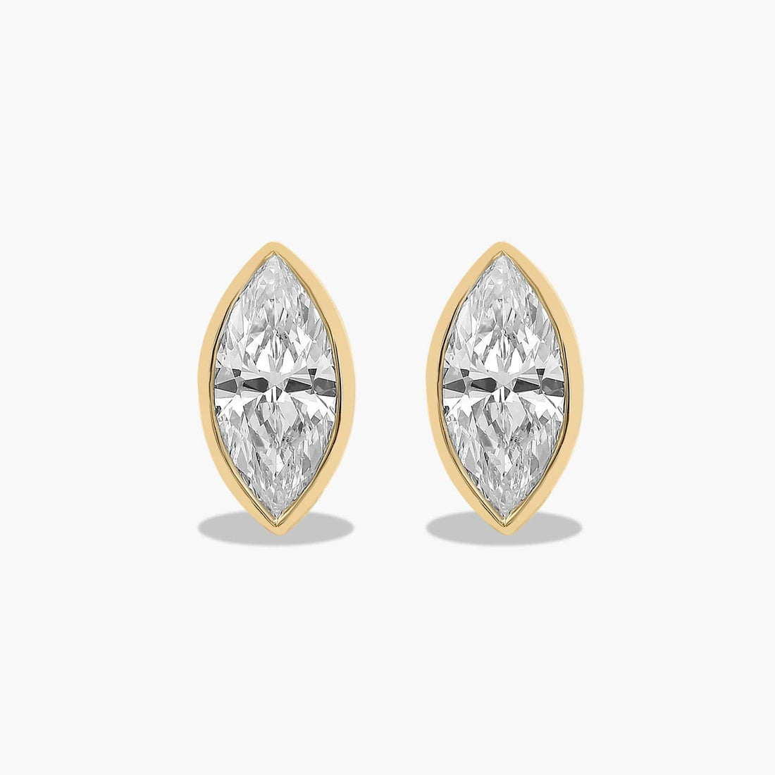 14K Yellow Gold Fancy Bezels Lab Grown Marquise Diamond Stud Earrings (1.00 CTW - F /SI)