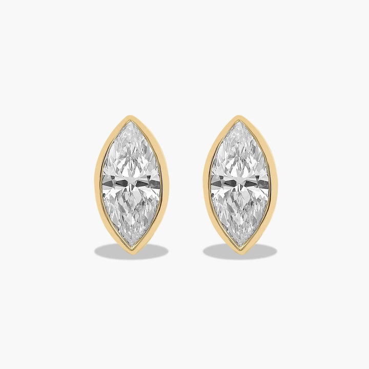 14K Yellow Gold Fancy Bezels Lab Grown Marquise Diamond Stud Earrings (1.00 CTW - F /SI)