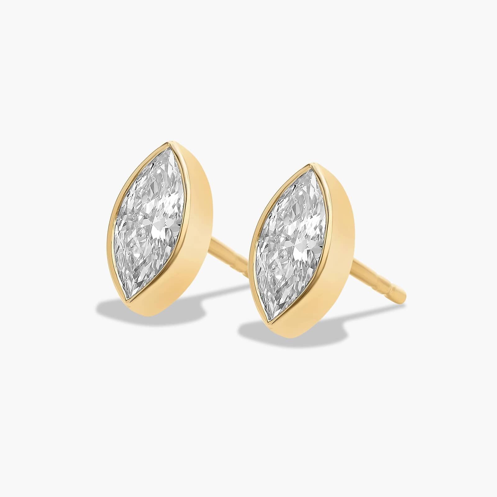 14K Yellow Gold Fancy Bezels Lab Grown Marquise Diamond Stud Earrings (1.00 CTW - F /SI)