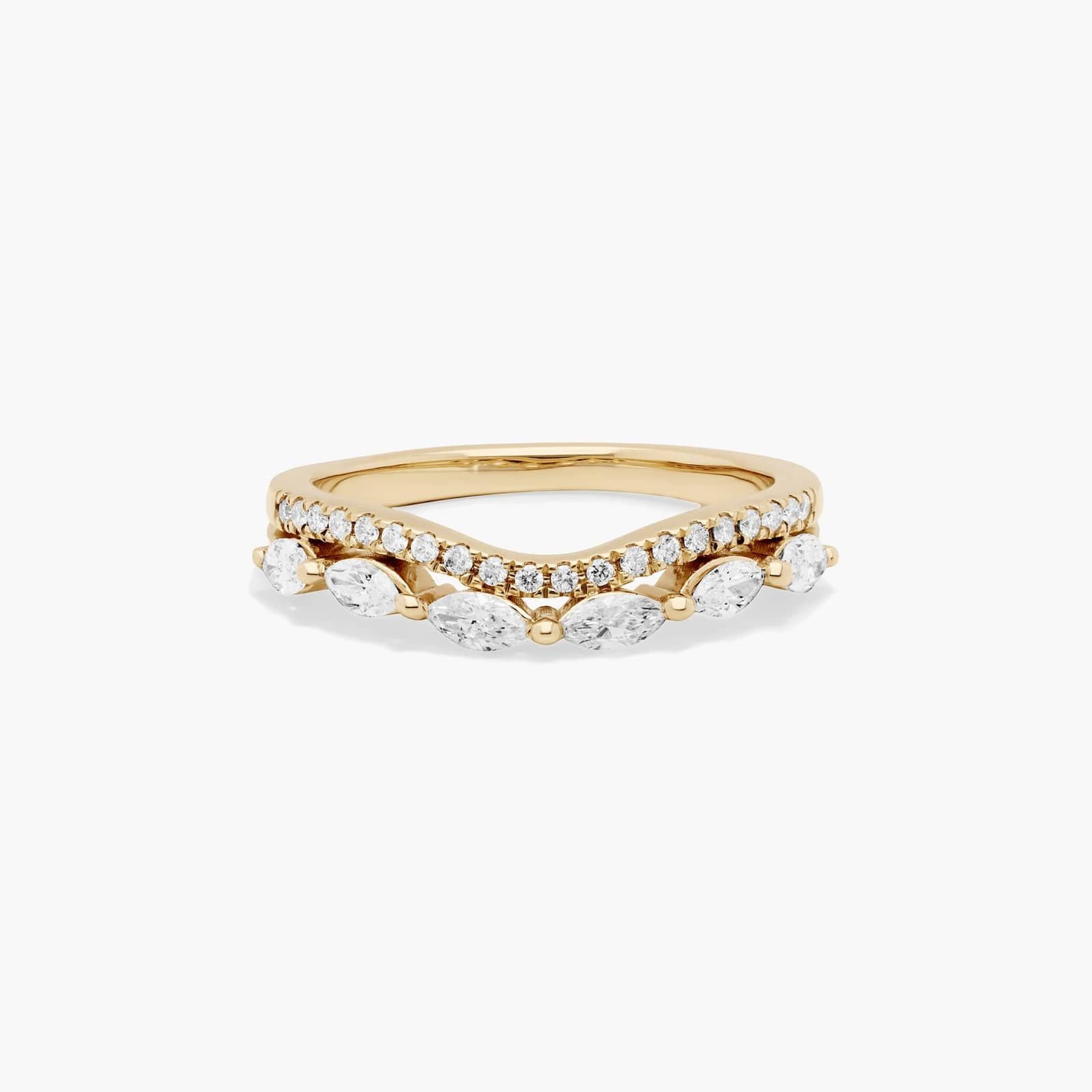 14K Yellow Gold Dainty Diamonds Two Row Diamond Pavé Stack Ring (0.10 CTW - I /SI)