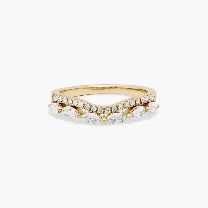 14K Yellow Gold Dainty Diamonds Two Row Diamond Pavé Stack Ring (0.10 CTW - I /SI)