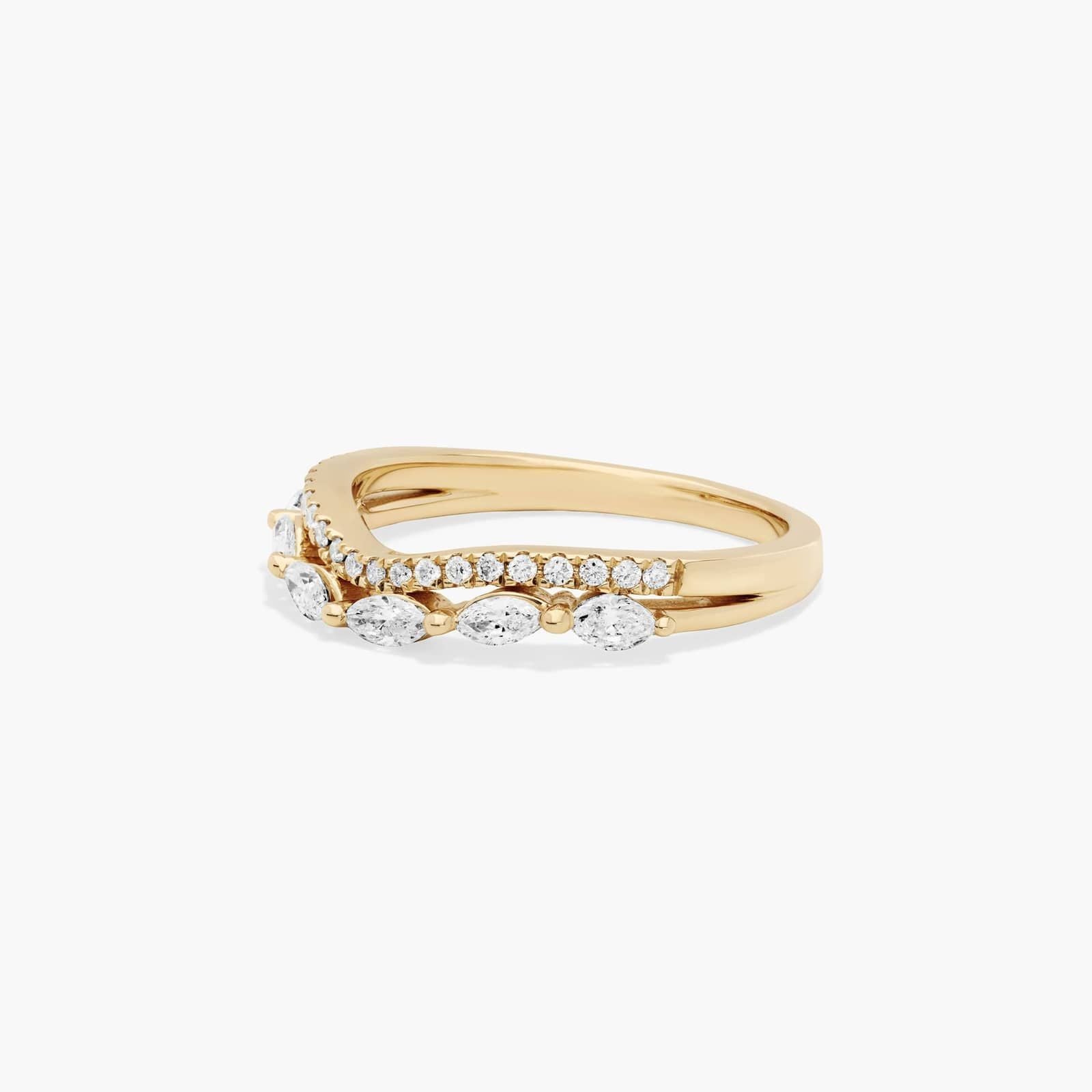 14K Yellow Gold Dainty Diamonds Two Row Diamond Pavé Stack Ring (0.10 CTW - I /SI)