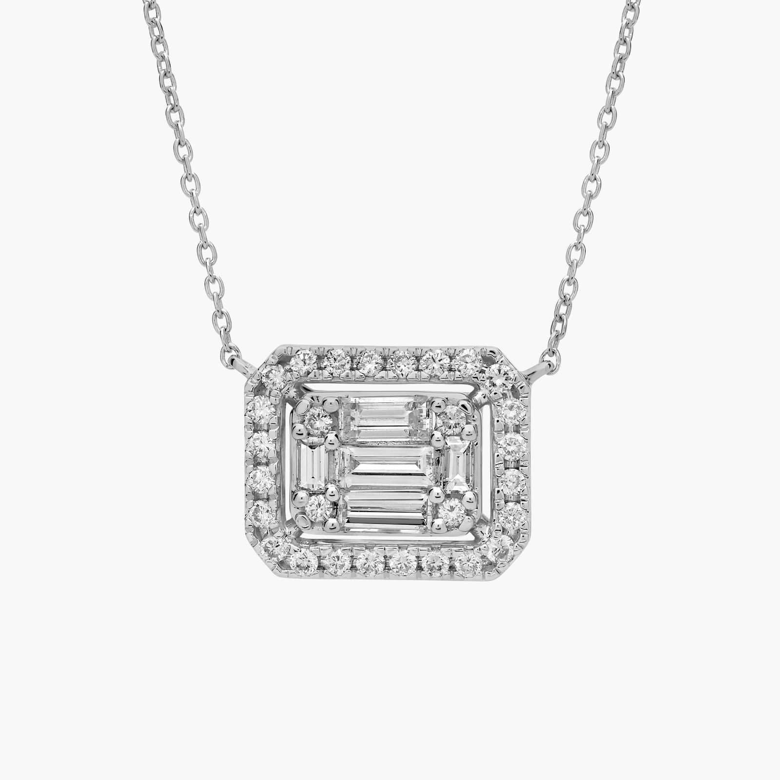Diamond Halo Cluster Necklace In 14K White Gold (3/4 Ct. Tw.)