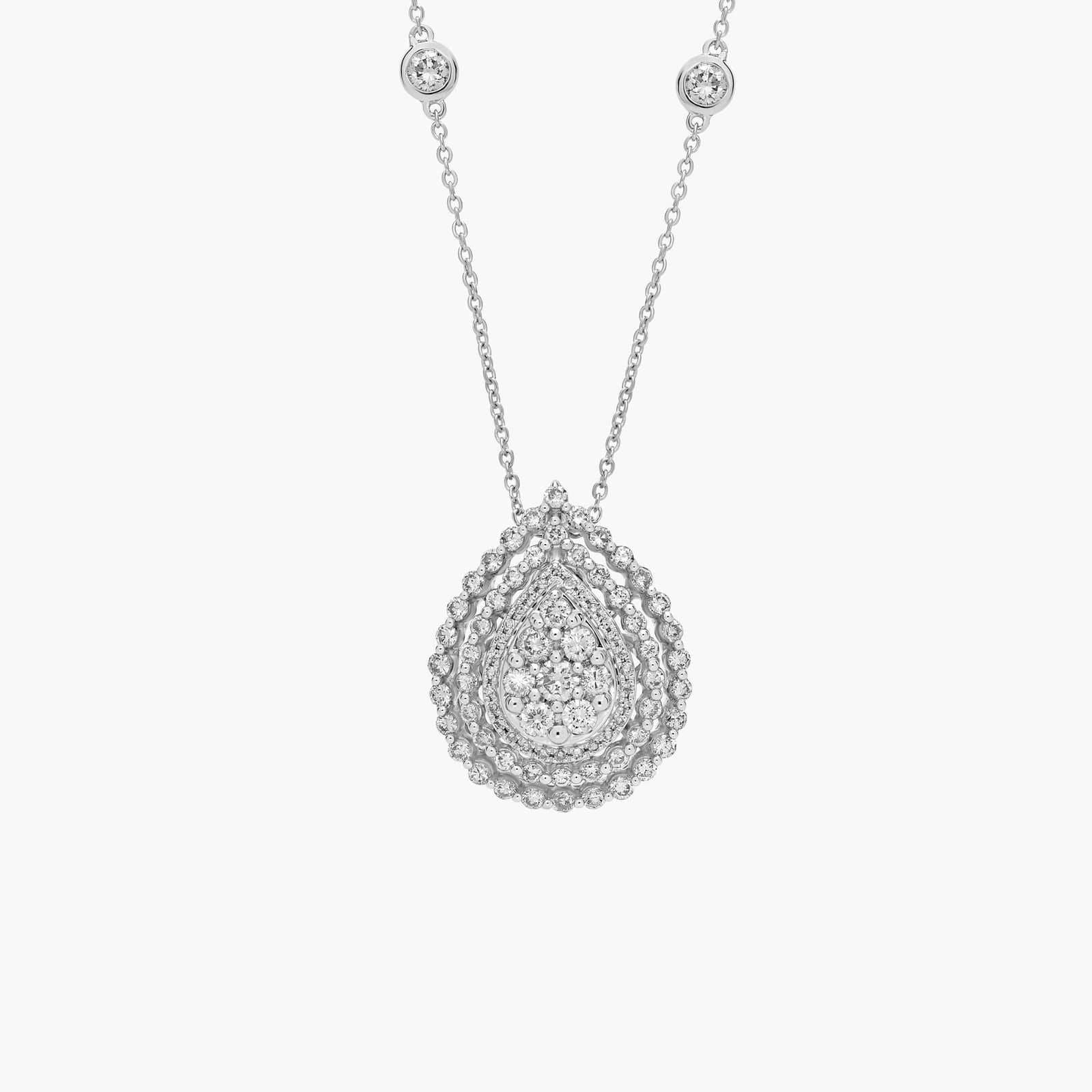 Pear Shaped Diamond Cluster Necklace in 14k White Gold (1 Ct. Tw.)