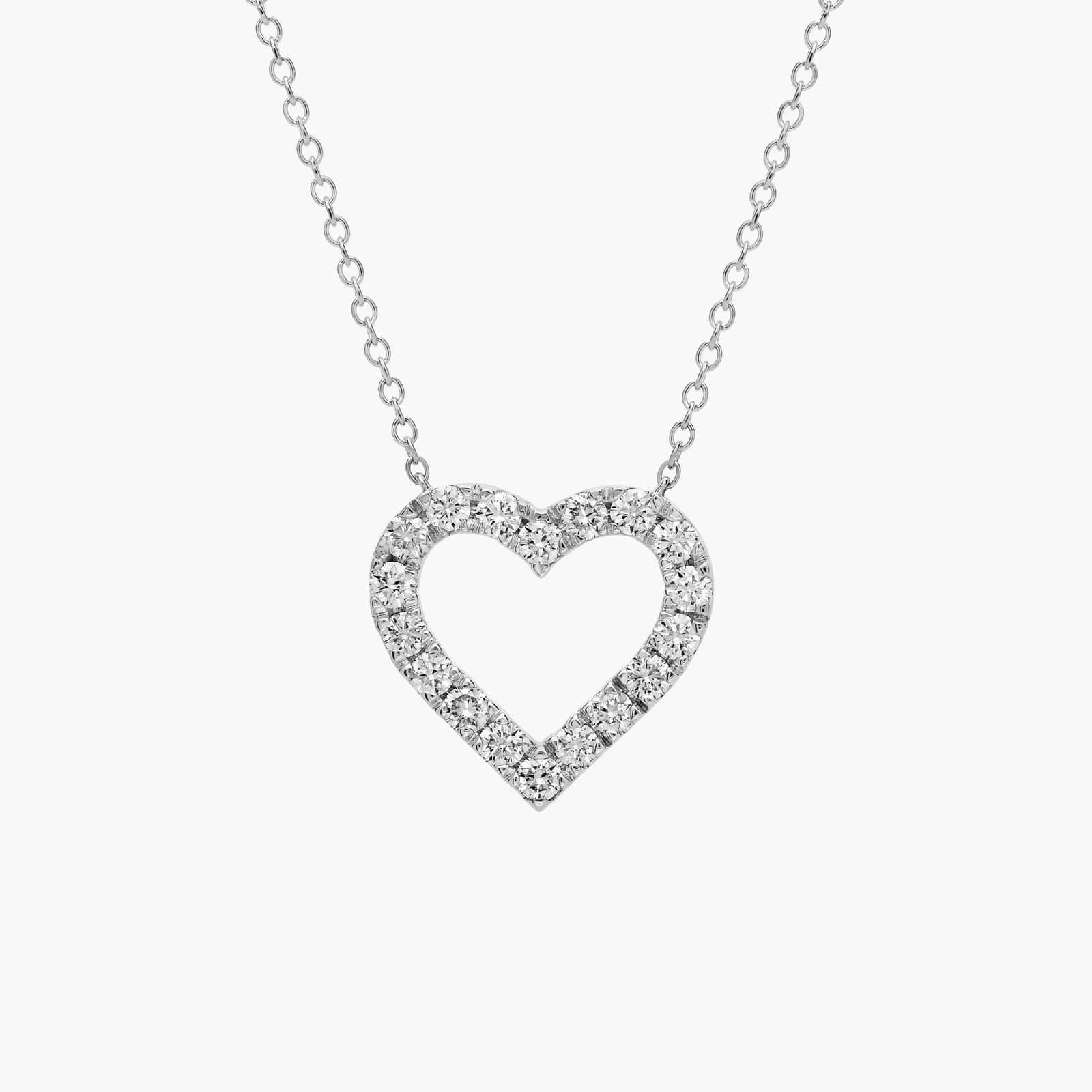14K White Gold Riviera Pave Heart Pendant Necklace (3/4 Ct. Tw.)