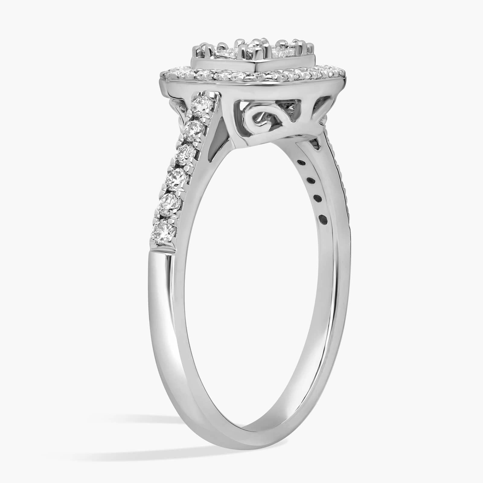 Diamond Halo Cluster Ring In 14K White Gold (1/2 Ct. Tw.)