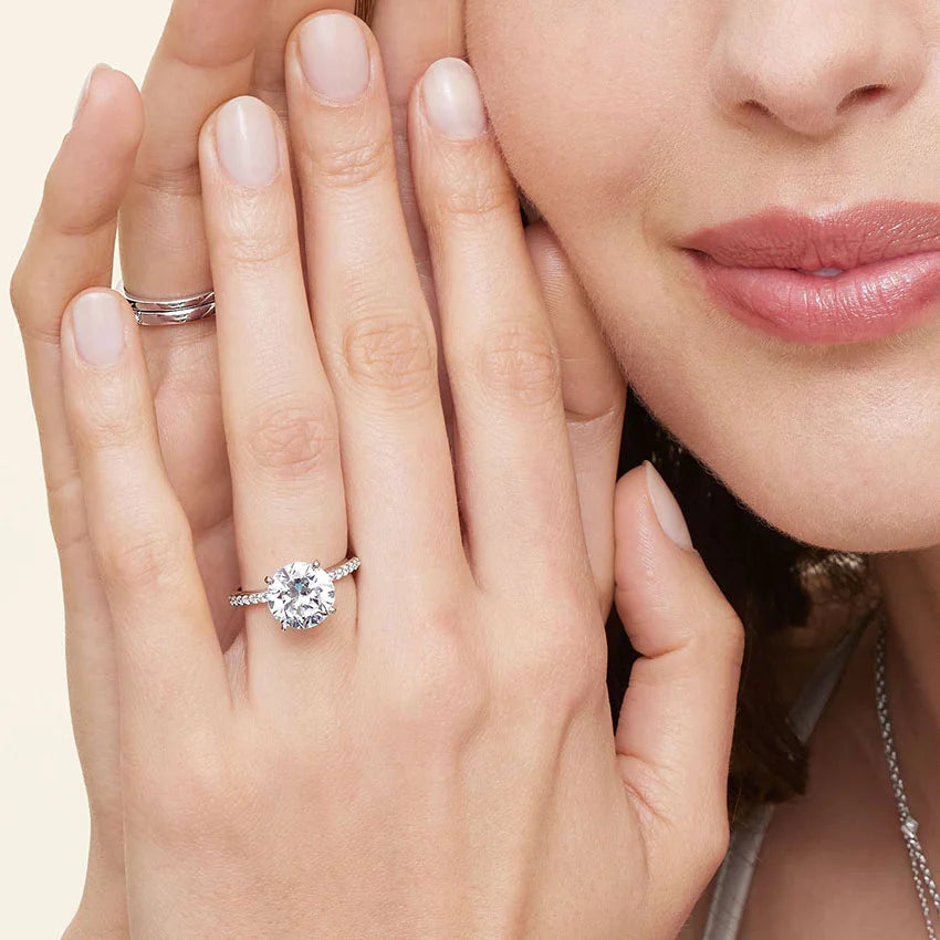 Petite Shared Prong Half Coverage Diamond Engagement Ring
