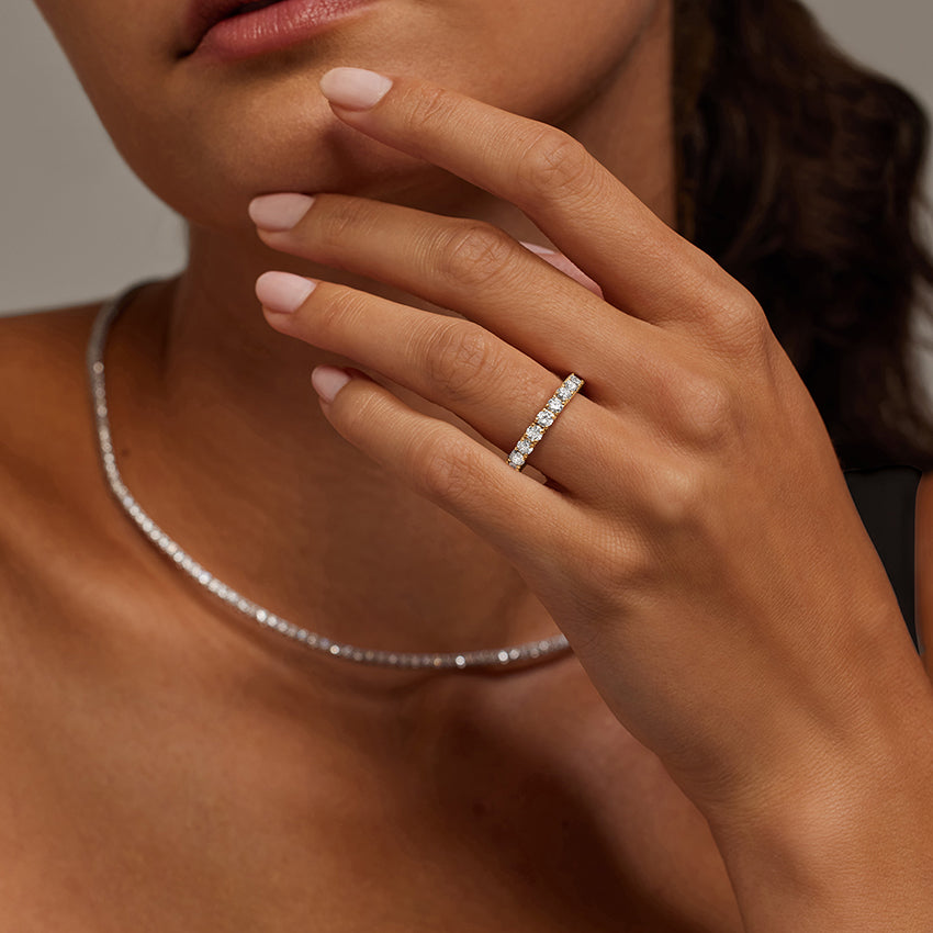 Elise Emerald Cut and Round Eternity Diamond Ring color : F\G  clarity : SI1