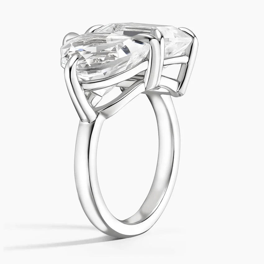 Toi et Moi Heart and Emerald Cut White Topaz Cocktail Ring shape : heart \ emerald color : white  clarity : eye clean