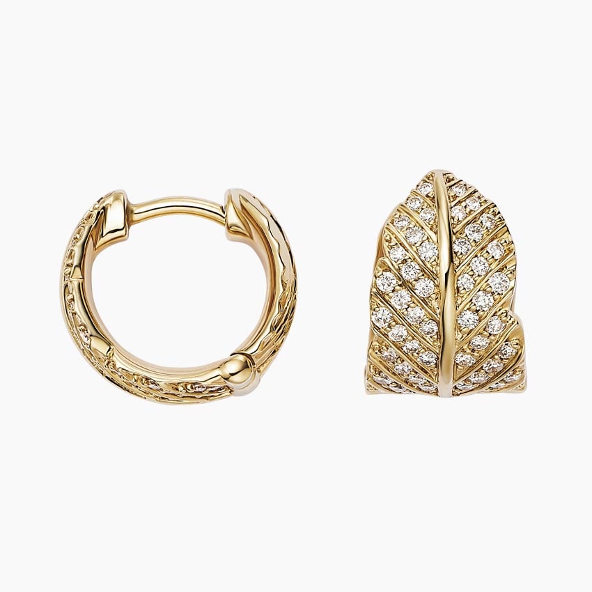 1.4K Yellow Gold Jane Goodall Pavé Leaf Lab Diamond Huggie Earrings ( 0.44 -  F/G -  VS )
